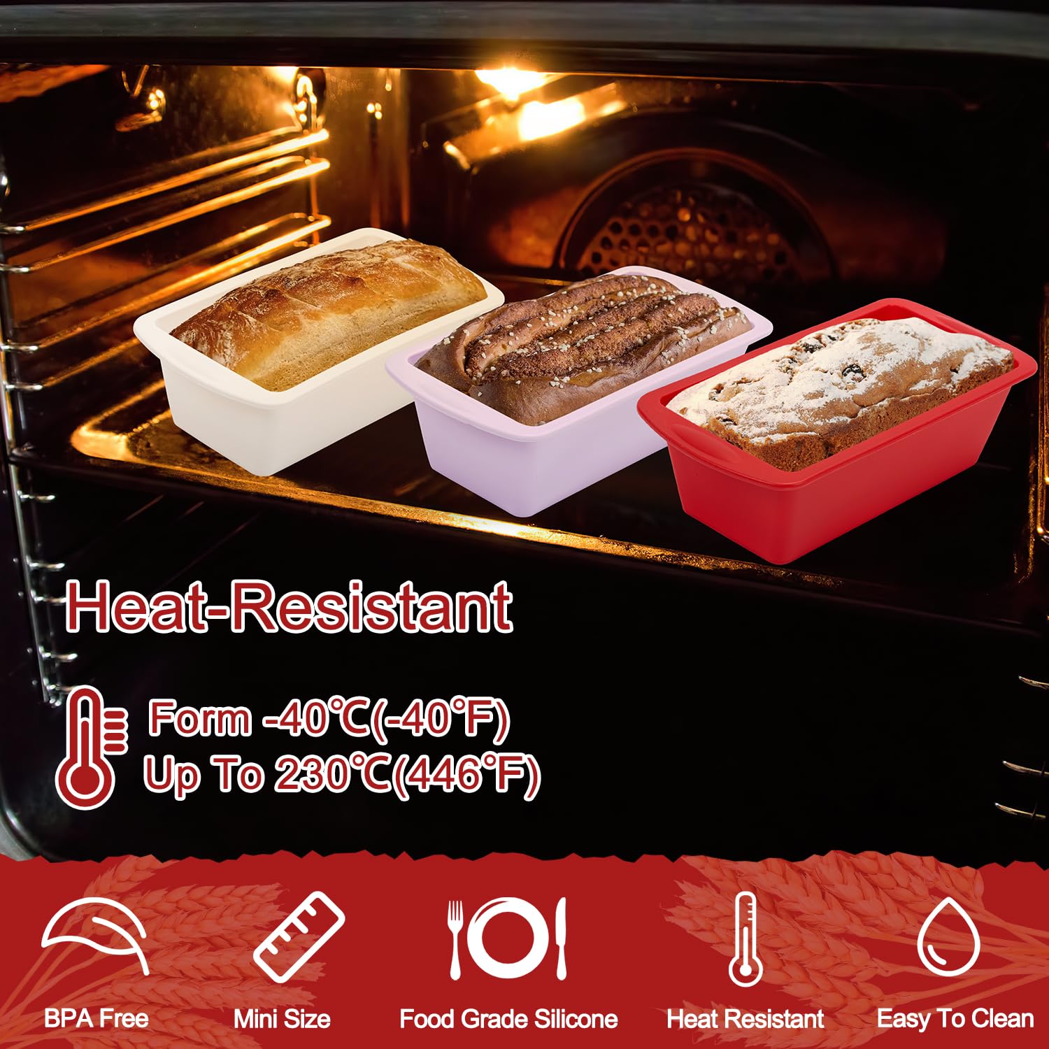 Vinuwu Mini Loaf Tins, 4Pack Silicone 1Lb Loaf Pans, 16 x 8.5 cm Non-Stick Baking Trays - Image 4