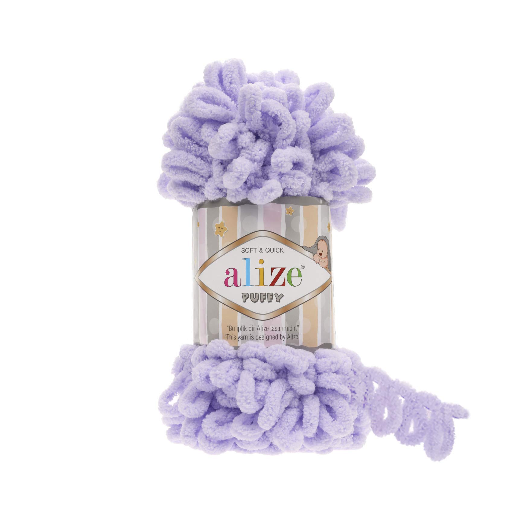 Alize Puffy Knitting Yarn 100 g, Patented Innovation, Loop Knitting without Needles, Colour: 146 Lavender Purple — image 1