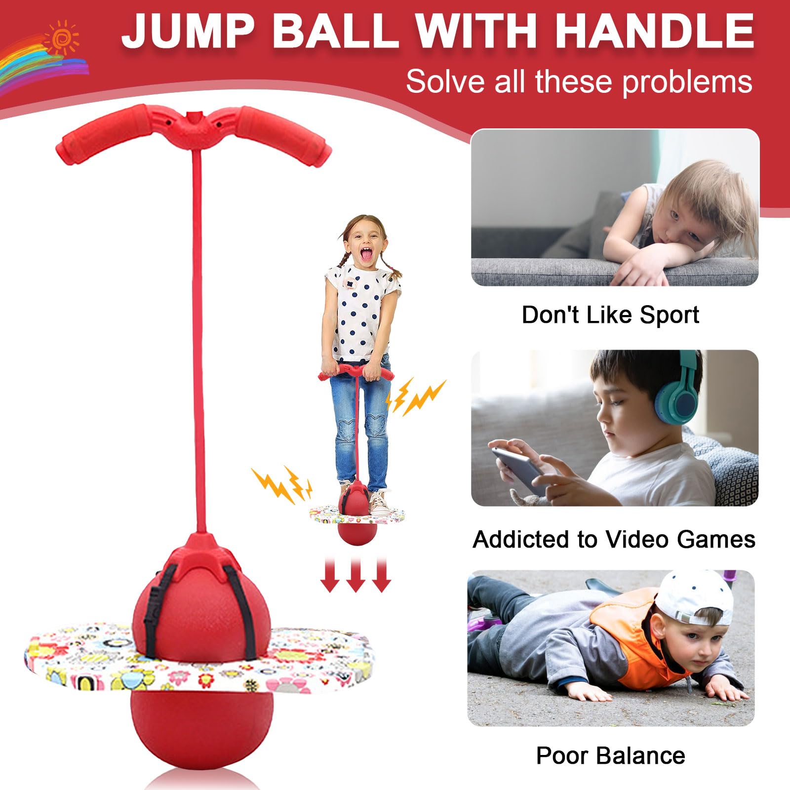 Pogo Ball con manici, Pogo Stick Palla gonfiabile per bambini, asta di gonfiaggio con pompa ad aria, Pogo Ball per l'allenamento dell'equilibrio, regalo per bambini dai 6 anni in su