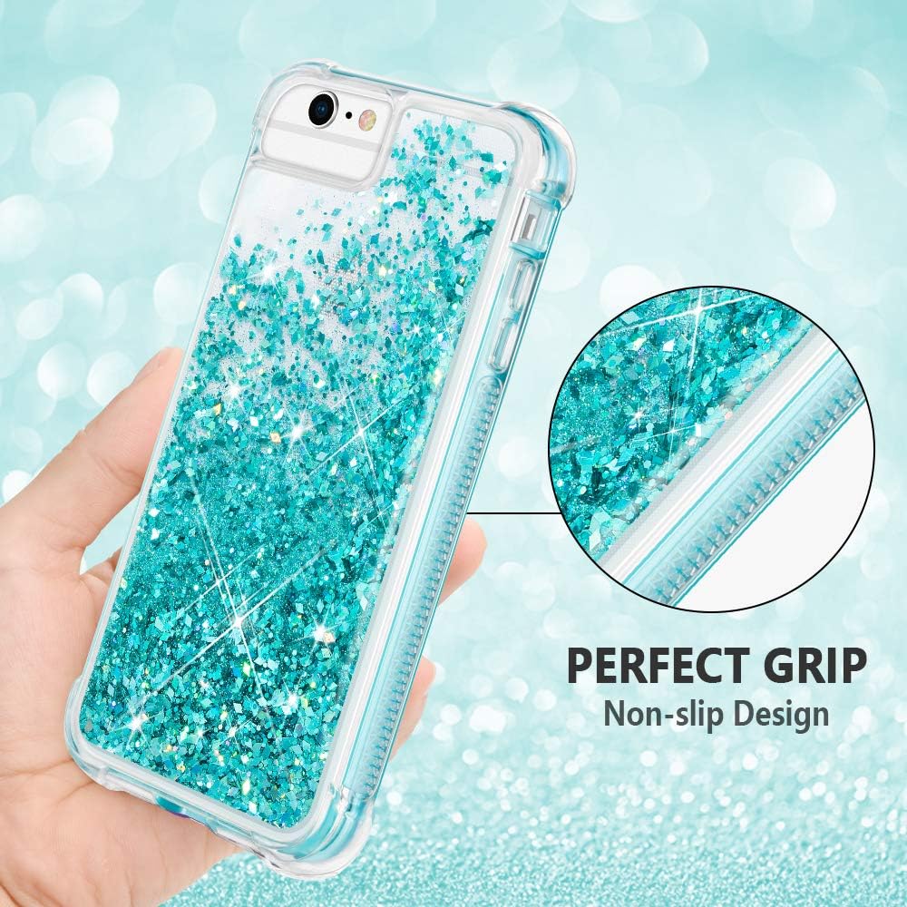 Caka iPhone 7 Case, iPhone 8 Glitter Full Body Case with Screen Protector for Women Girls Girly Bling Sparkle Floating Liquid Shockproof Protective Case for iPhone 7 8 6 6s (Teal)
