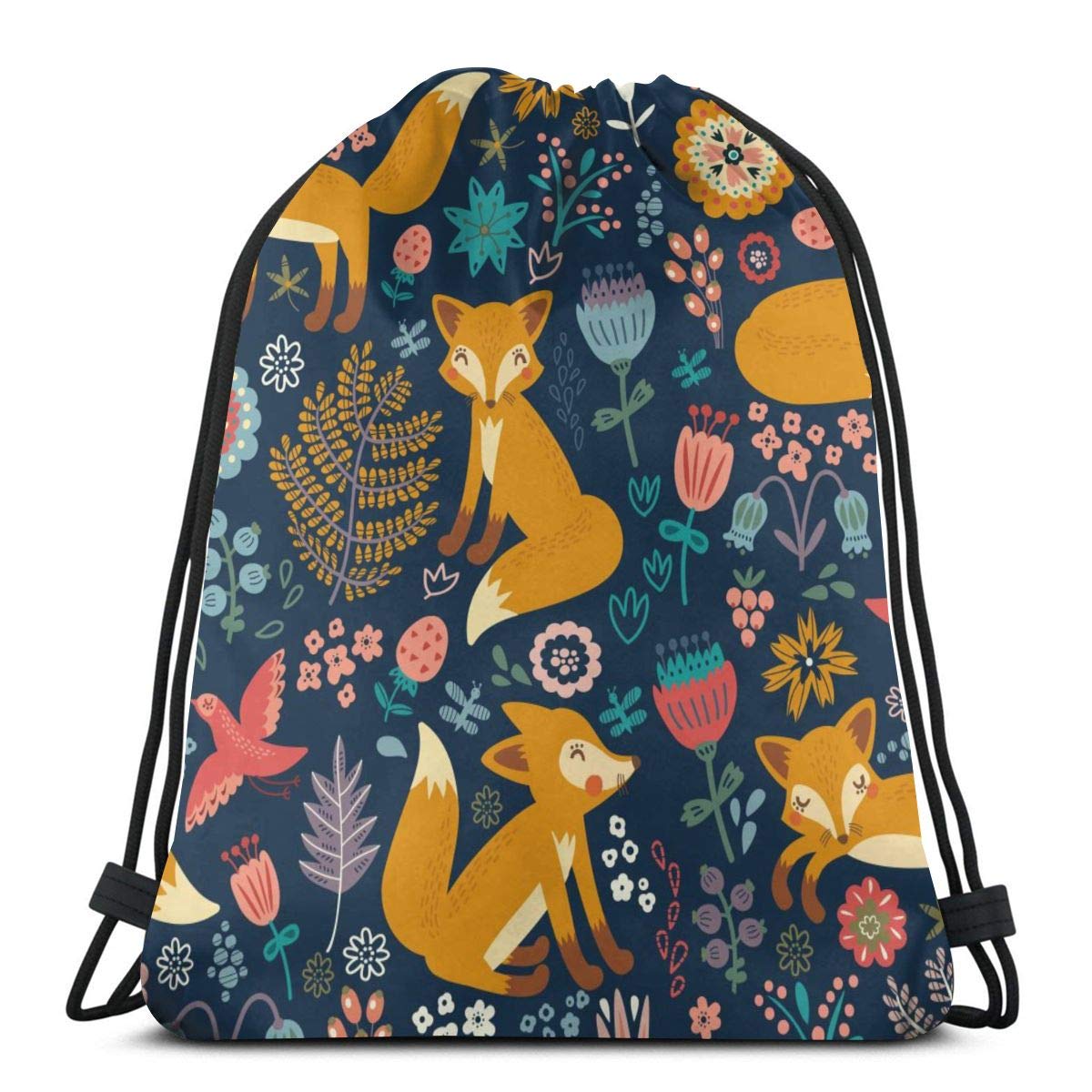 Women's Fox Flowers Drawstring Backpack Travel Gym Party Favor Bags