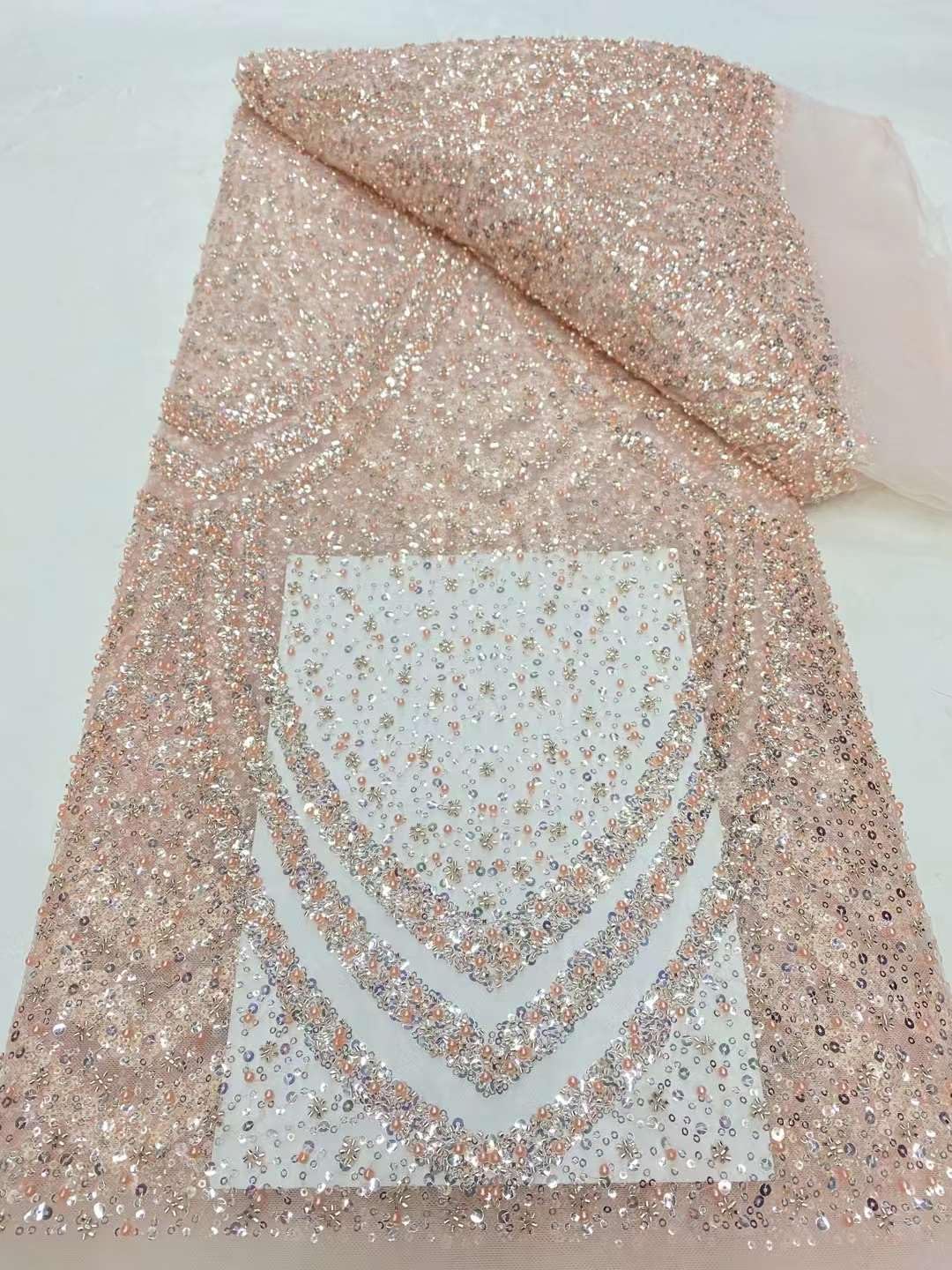 Amazon.com: Elegant Pearl Beaded Tulle Fabric with Sequins for Wedding Gowns  and Evening Dresses, 5 Yards (Peach,5 Yards)