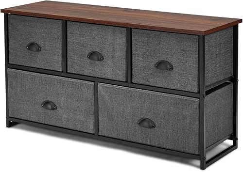 Miniatura 10 de Giantex Cómoda negra para dormitorio con 5 cajones, amplio organizador de almacenamiento de ropa con 5 cubos de tela, marco de metal resistente,