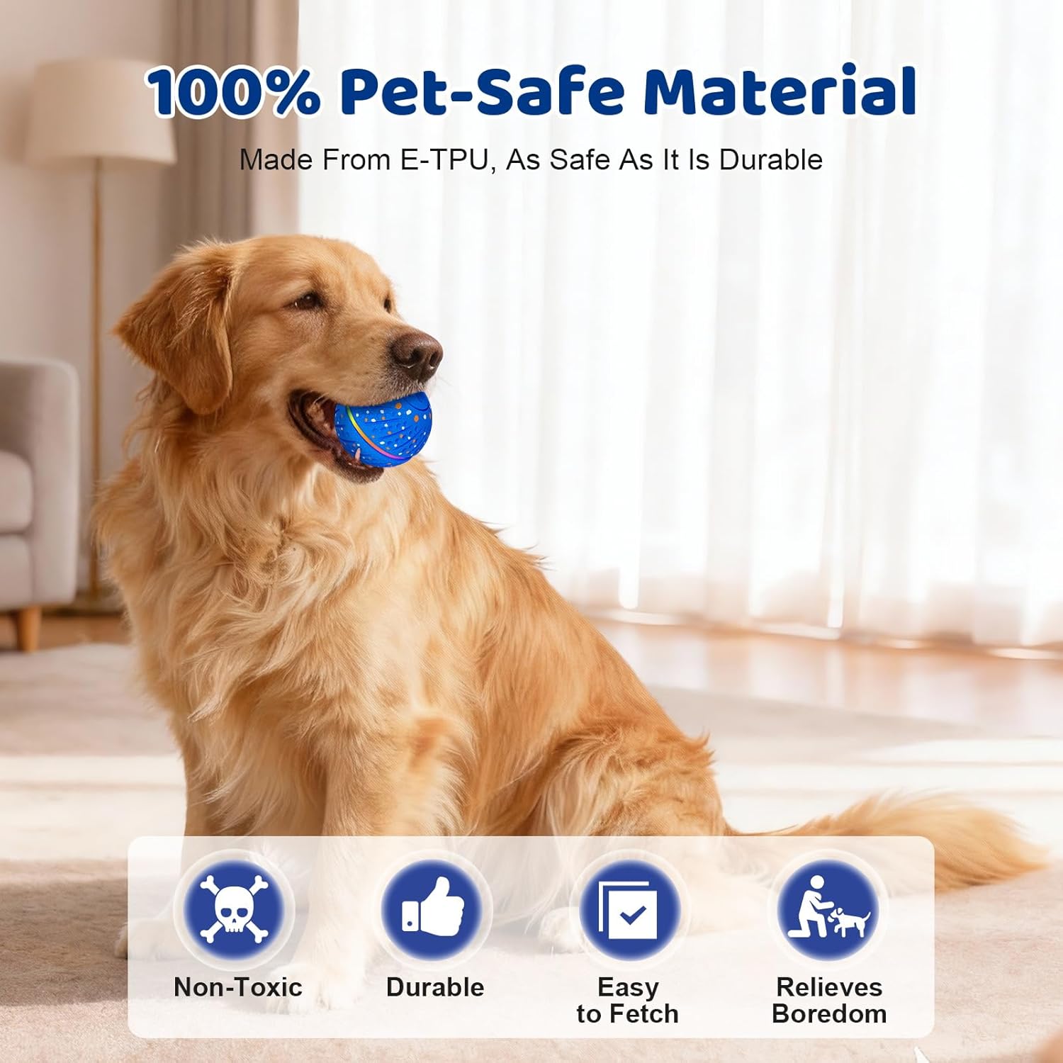 Interactive Dog Toys Ball for Small Medium Dogs - Smart Moving Bouncing Dog Ball with RGB Lights, E-TPU Material, 3 Play Modes Automatic Rolling Dogs Toy Keep Them Busy (Blue) - Image 4