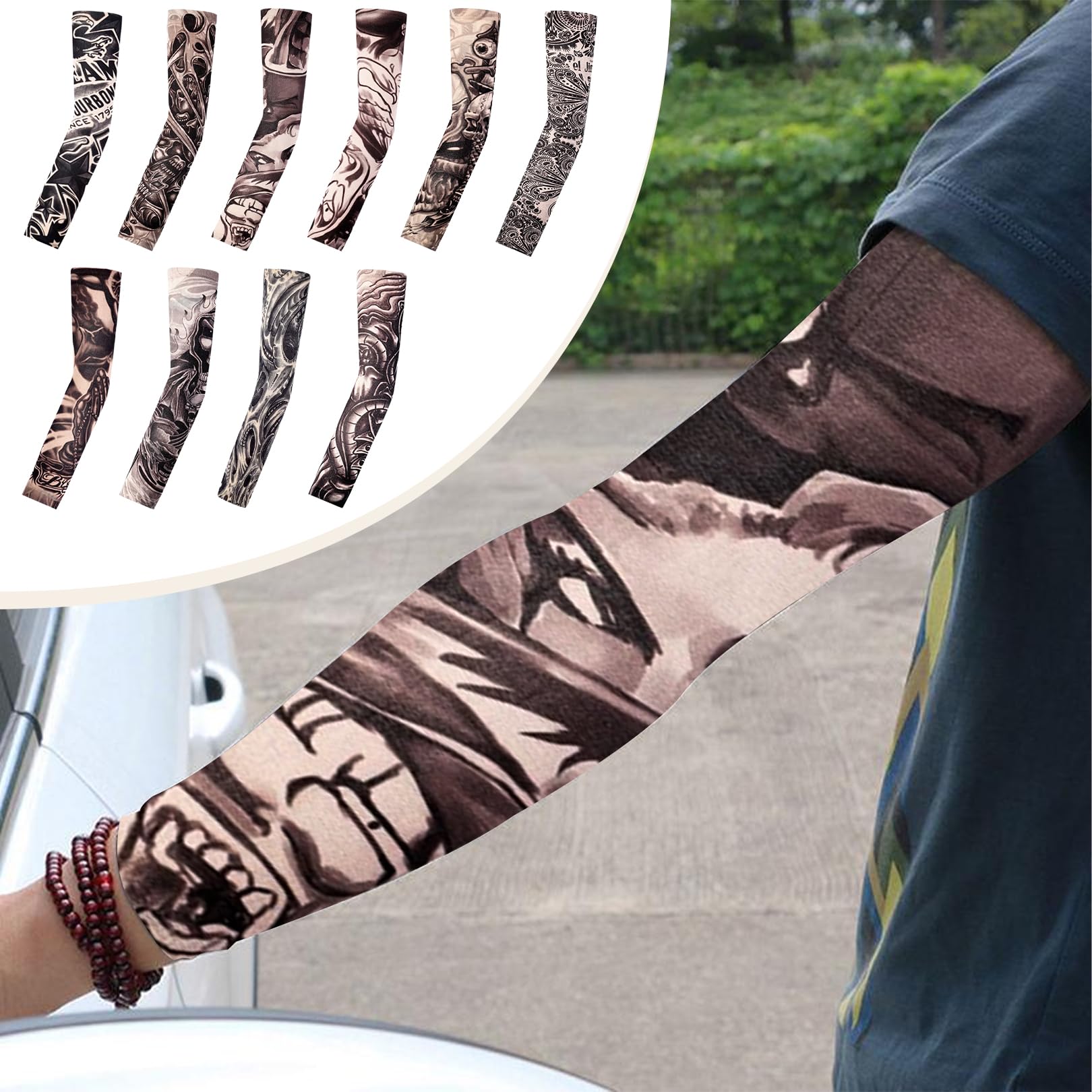 10 Pcs Fake Tattoos Sleeves for Men,Art Arm Fake Tattoo Sleeves Cover For Men/Women - Image 4