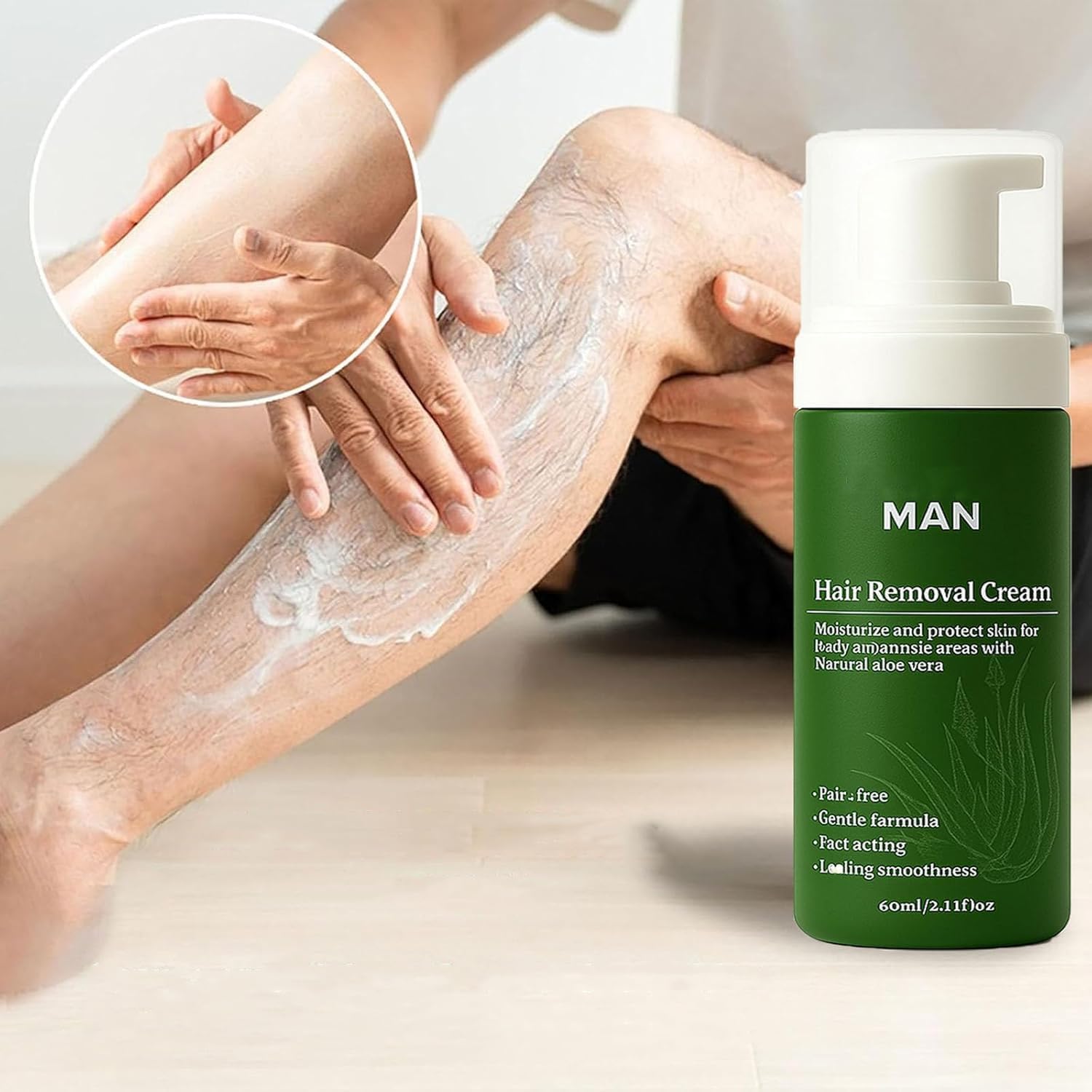 Krem do depilacji Botane Man, naturalny aloes, szybka i delikatna pianka do depilacji, nawilżająca, odżywcza, nieklejąca, do głowy, twarzy i ciała,3PCS