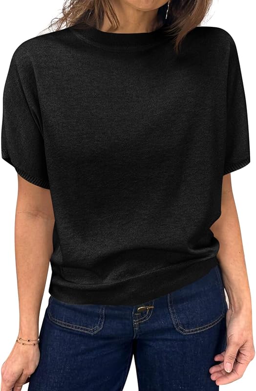 Saodimallsu Women's Short Sleeve Crew Neck Knit Pullover Sweater