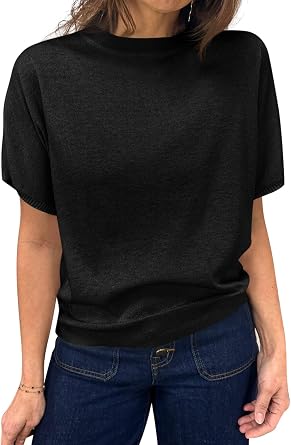Saodimallsu Womens Short Sleeve Crew Neck Knit Pullover Sweater | Casual Basic, Crew Neck, Loose Knit Pullover, Summer Lightweight