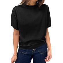 Saodimallsu Womens Short Sleeve Crew Neck Knit Pullover Sweater
