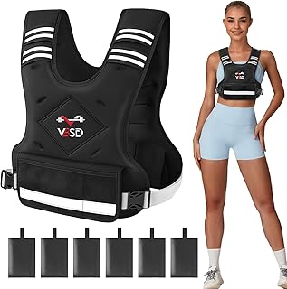 VBSD Adjustable Weighted Vest for Women Men 4-10lb/11-20lb/20-32lb Vest with 6 Ironsand Weights Body Weight Vest with Refl...