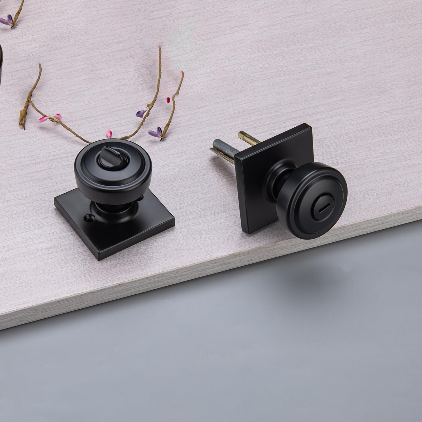Ncsen Matt Black Door Knobs With Lock And Keys For Exterior Door, Pismo Knob & Aluminum Round Rosette For Interior Bedroom & Living Room
