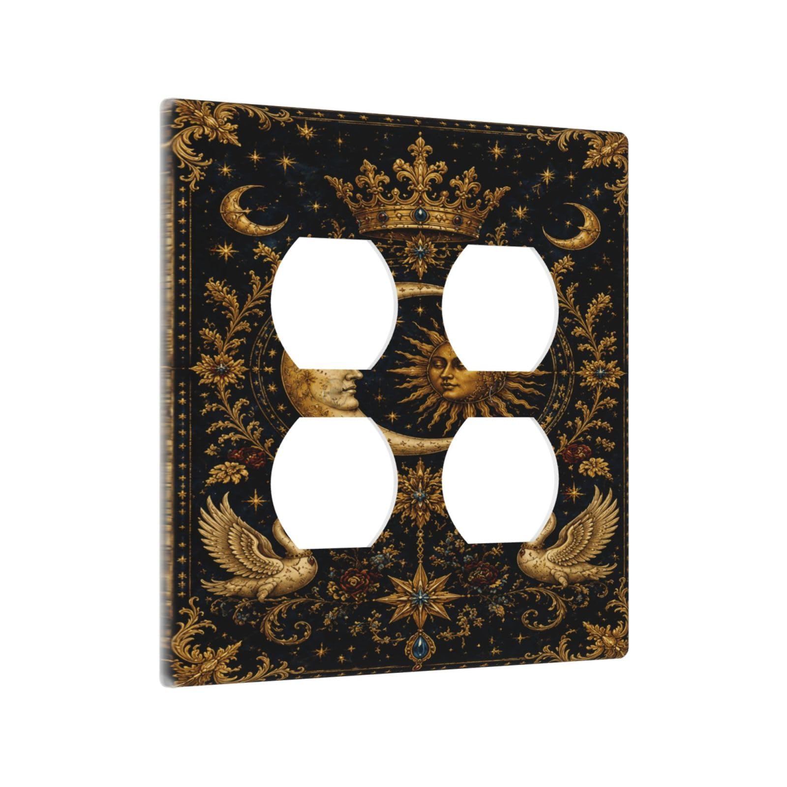 Thsanju Outlet Covers Celestial Sun Moon Fantasy 2-Gang Duplex Light Switch Covers Decorative Royal Gold Magical Fantasy Gfci Wall Plate Electrical Receptacle Switchplate Plug Faceplate for Home Decor