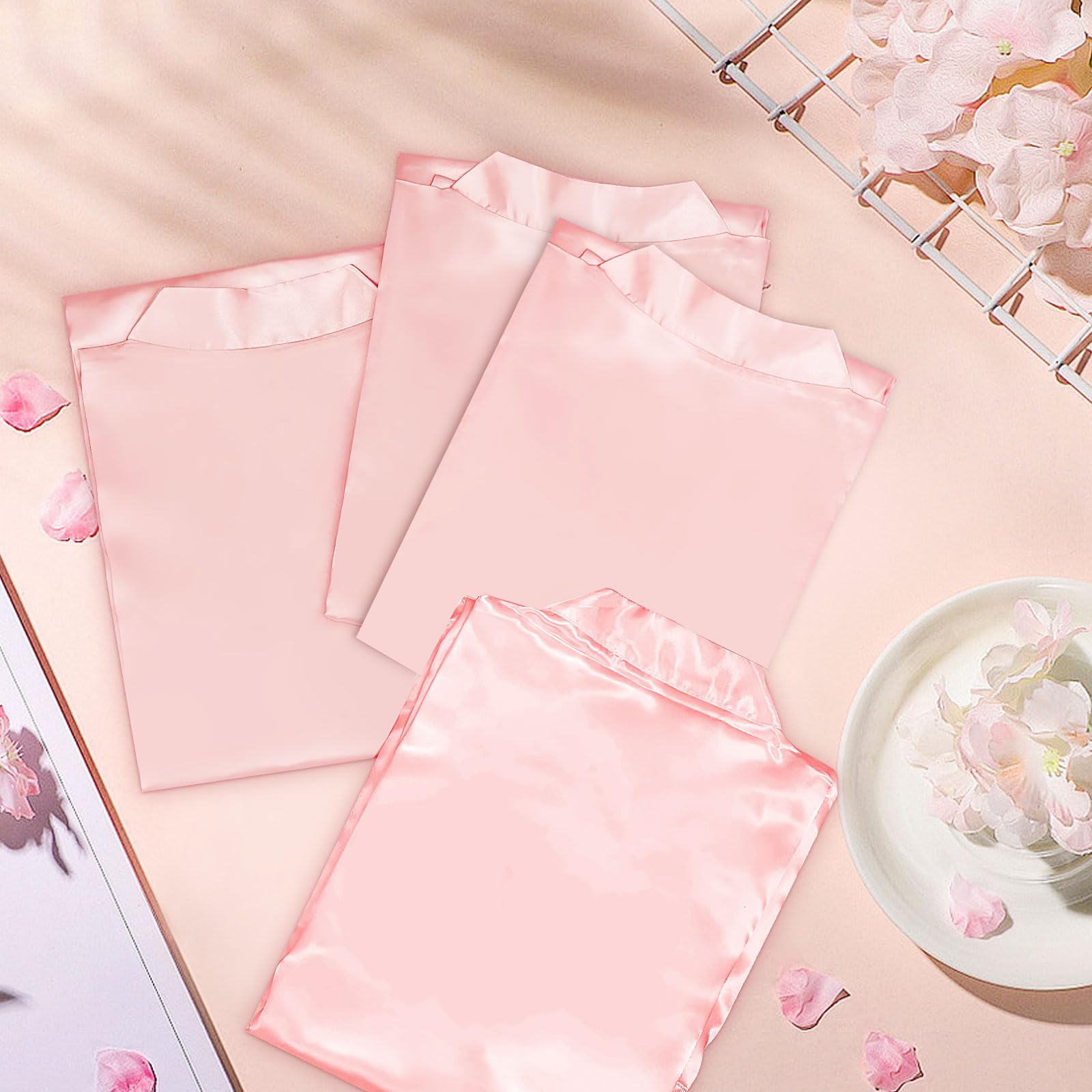 12 Stück Damen Satin Bademantel Morgenmantel Lang Brautjungfernkleid Hochzeitsfeier Kimono Seidenroben mit Gürtel Kimono V-Ausschnitt Morgenmantel für Spa Haus und Hotel (Rosa)