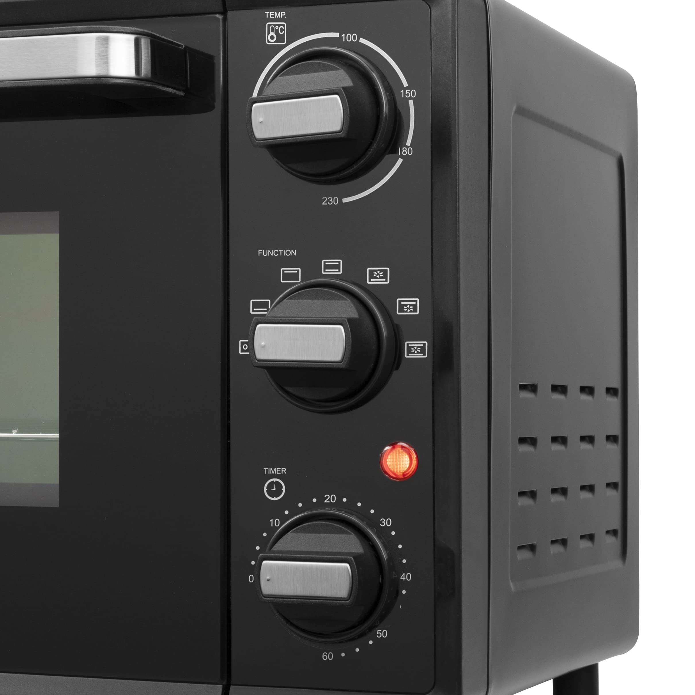 Tristar Mini-Backofen, 800W, 19L Volumen, Timerfunktion, Doppelglastür, Temperaturbereich bis 230°C, zum Campen geeignet, eine obere und untere Heizzone, mit Grillrost und Backblech, schwarz, OV-3622
