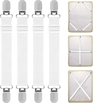 Quelcc Bed Sheet Clips, 4PCS Adjustable Bed Sheet Straps, Elastic Sheet Straps Suspenders Clips for Bedding, Fitted Bed Sheet Grippers to Keep Your Sheets in Place
