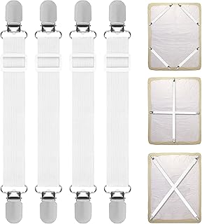 Quelcc Bed Sheet Clips, 4PCS Adjustable Bed Sheet Straps, Elastic Sheet Straps Suspenders Clips for Bedding, Fitted Bed Sheet Grippers to Keep Your Sheets in Place