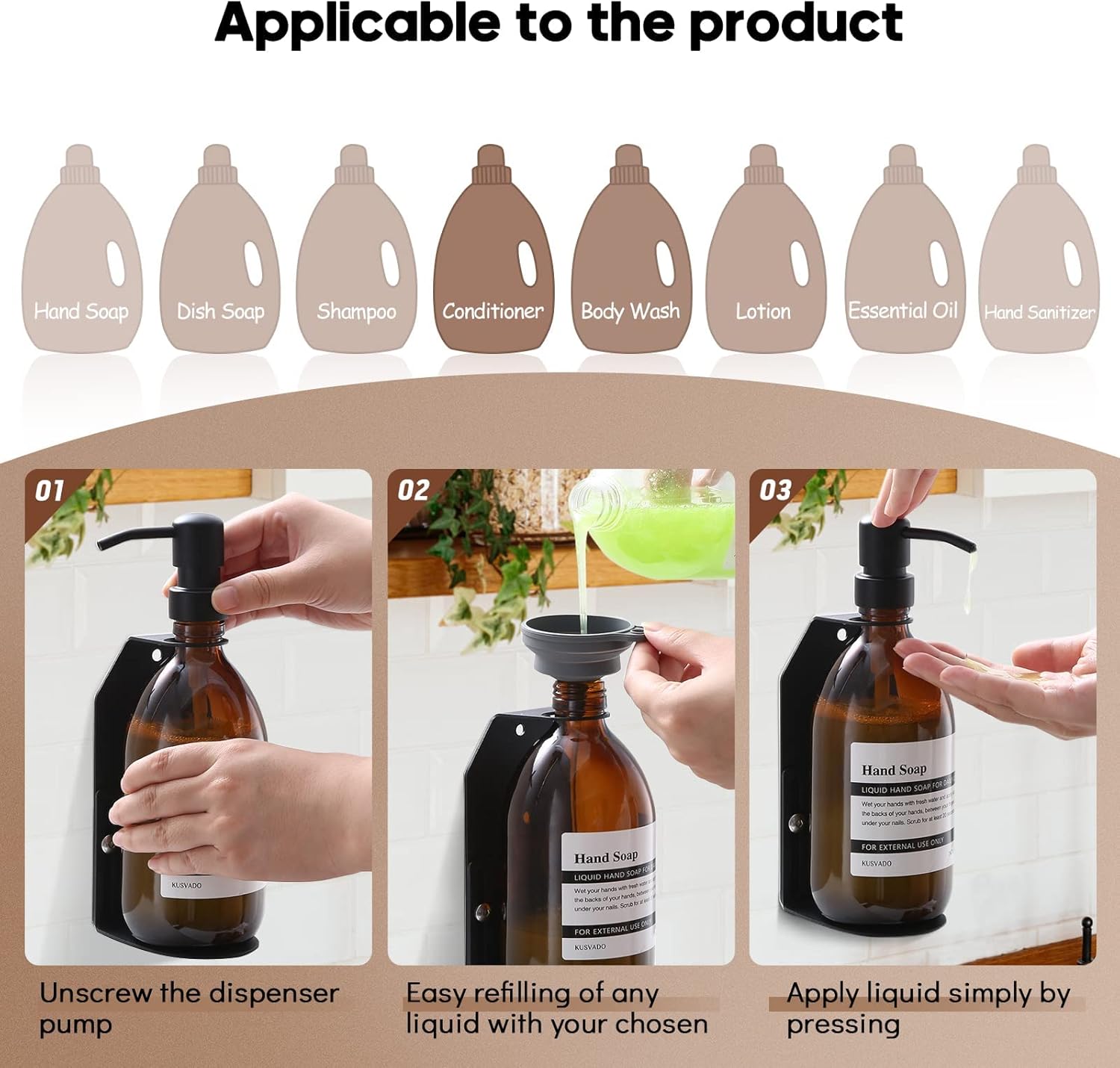 Wall Mount Soap Dispenser Holder with Adjustable Tray, 304 Stainless Steel Rustproof Shower Dispenser Holder for Refillable Bottles (Double)