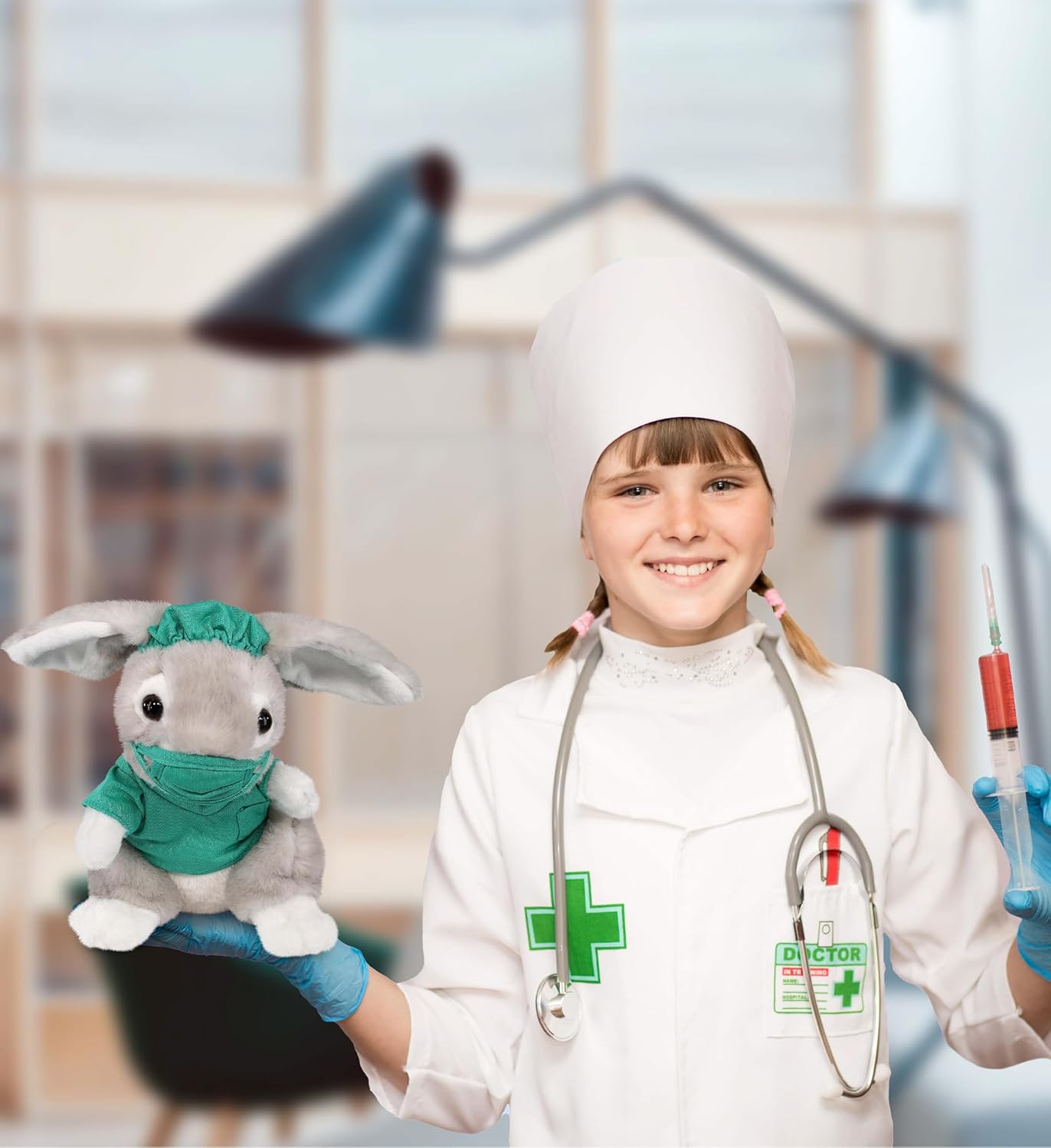DolliBu Grey Rabbit Doctor Plush Toy - Super Soft Rabbit Doctor Stuffed Animal Dress Up with Cute Uniform and Cap Outfit - Gift for Doctor, Nurse, Surgeon, Dentist - 6.5 Inch - Image 4