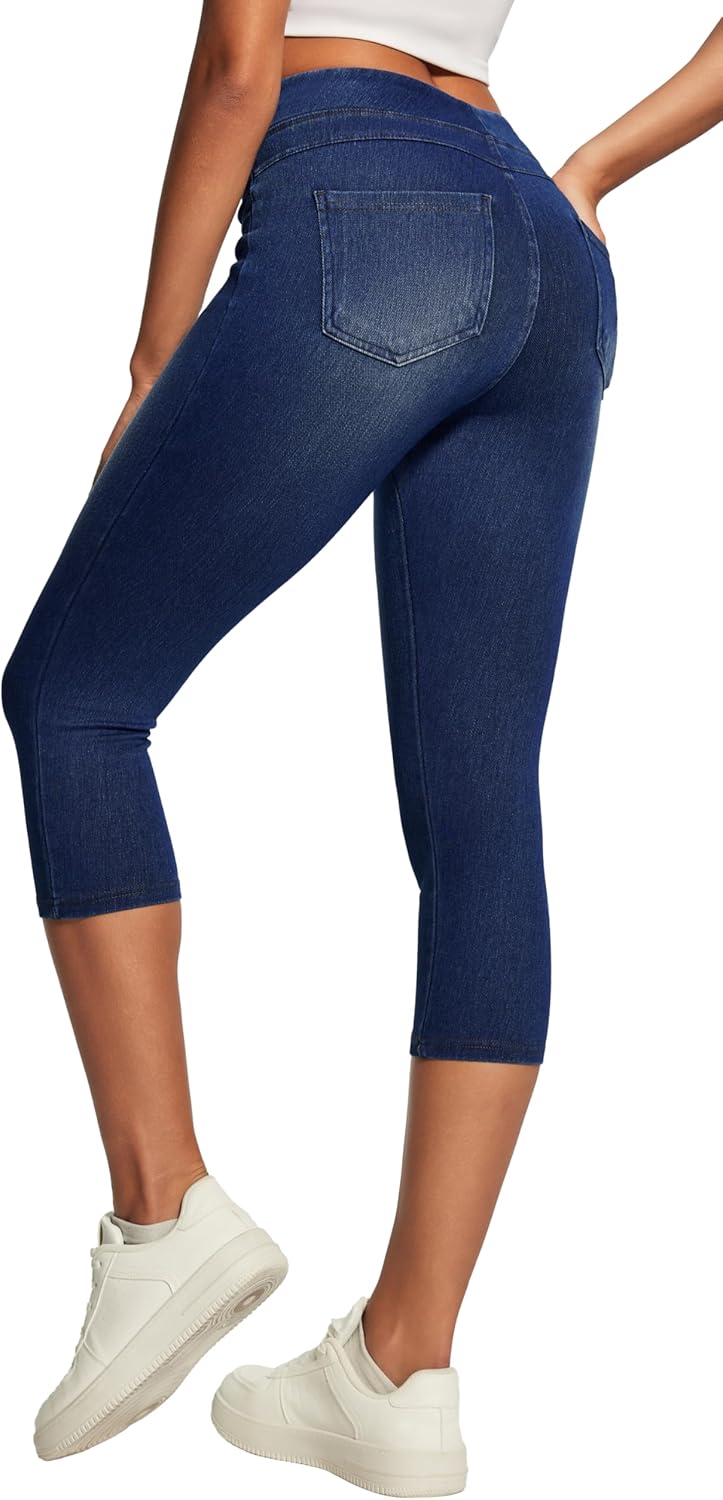 IUGA Jeggings for Women Pull On Capri Jeans Stretchy Jean Capris High Waisted Denim Capri Leggings Casual Pants with Pockets