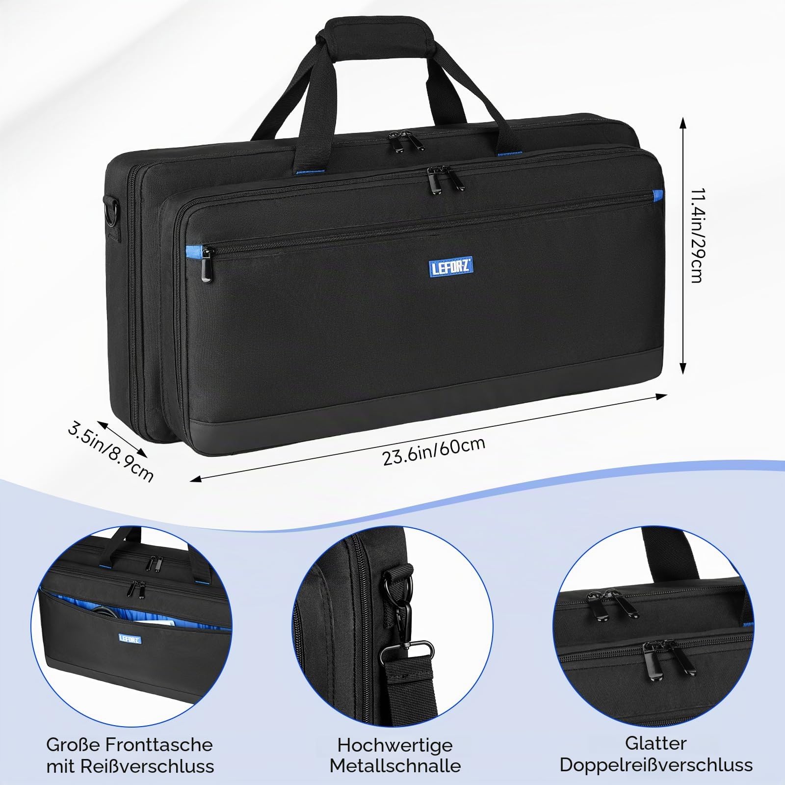 Tragetasche kompatibel mit Boss ME-90/GT-1000/GX-100/ME-80 Gitarren-Multieffektpedal, Gitarren-Pedalboard-Tasche mit Mehreren Taschen für Gitarrenkabel und Zubehör (60 x 8,9 x 29 cm), nur Tasche | Tragetasche für Gitarren-Pedale mit mehreren Taschen für G
