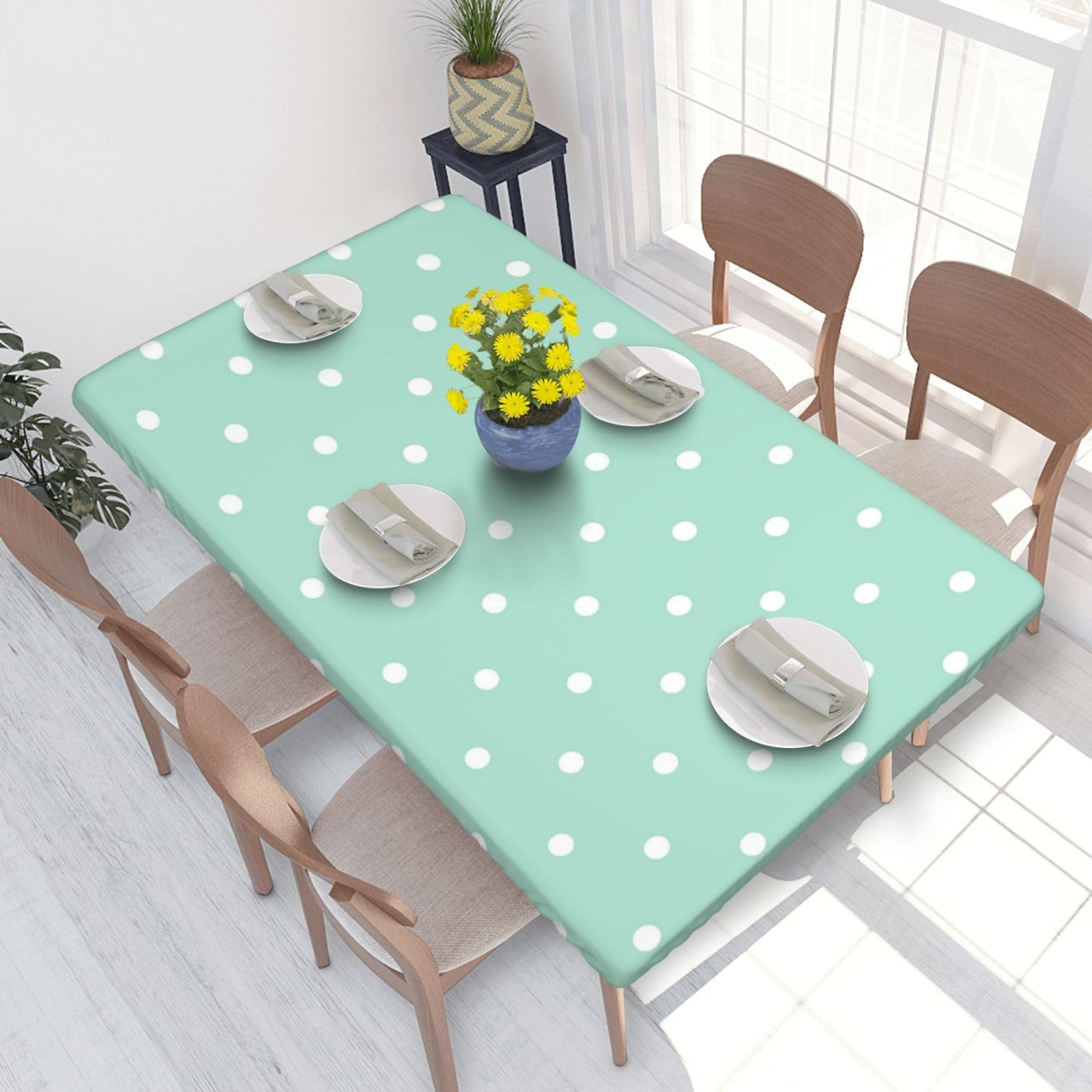 BNVSADC Green Polka Dot Printed 4FT Tablecloth 122x76 CM Polyester Kitchen Water Resistant Table Cloth Dining Table Decoration Table Covers