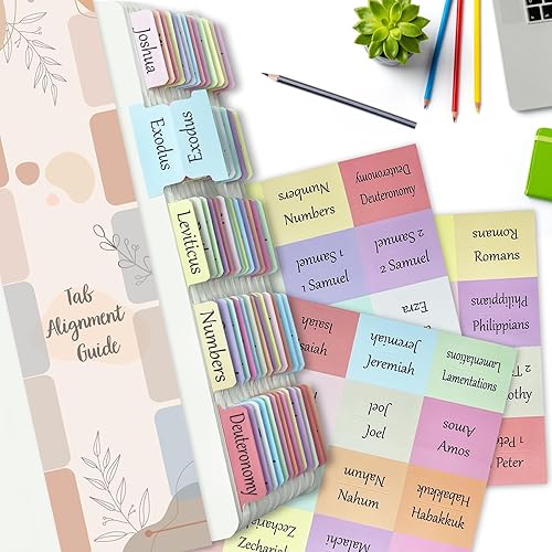 Vista 18 de Pestañas de la Biblia católica boho para mujeres/hombres/niños – 100 fichas laminadas, de índice del Antiguo y Nuevo Testamento para estudio