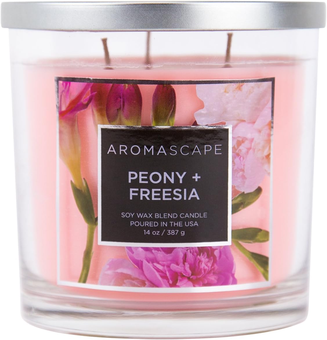 Aromascape PT40501 3-Wick Scented Jar Candle, Peony & Freesia,14 Ounce