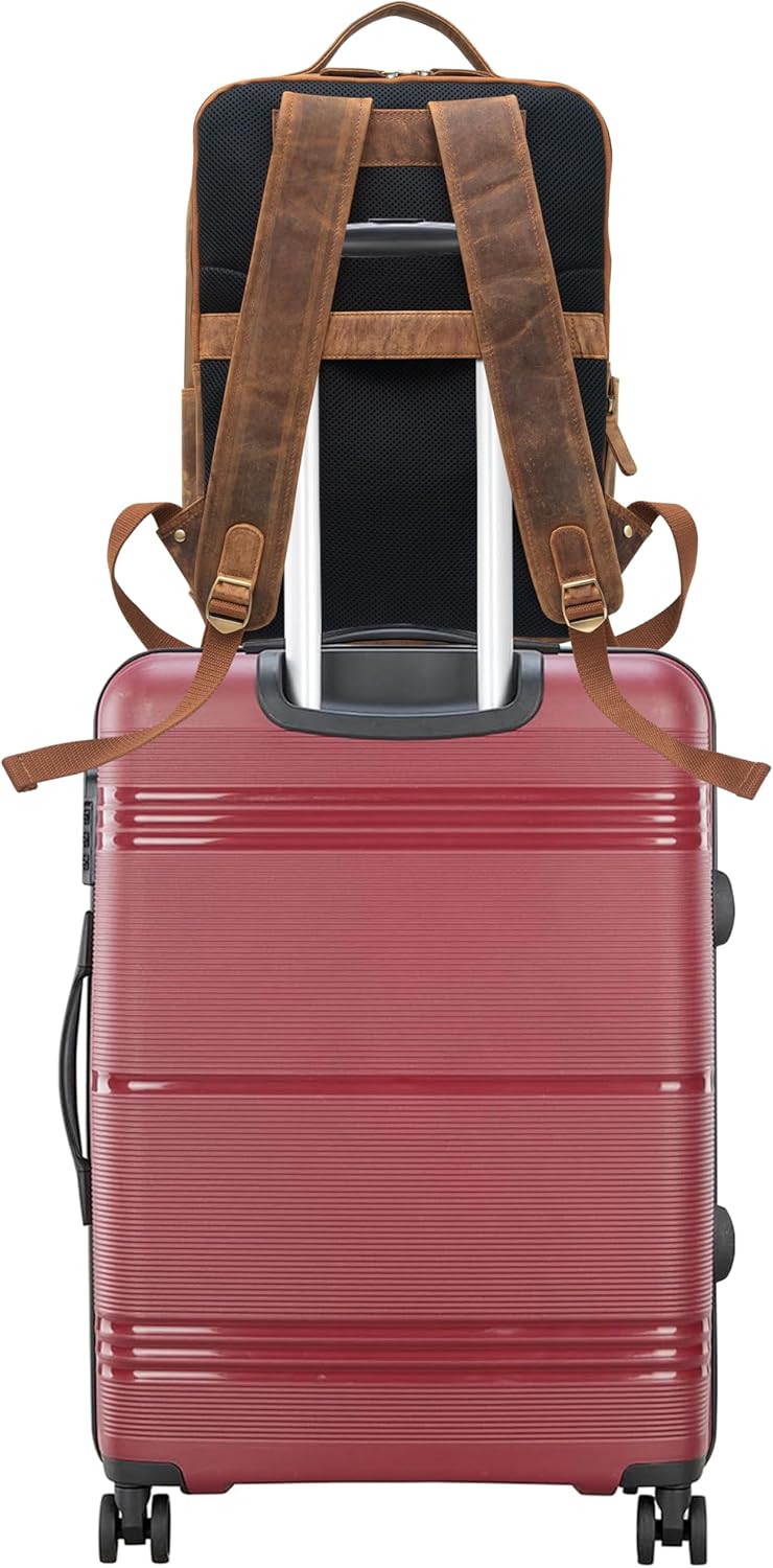 VANSI Genuine Hunter Leather Men Women Laptop Backpack Travel School College Office Travel (TAN)
