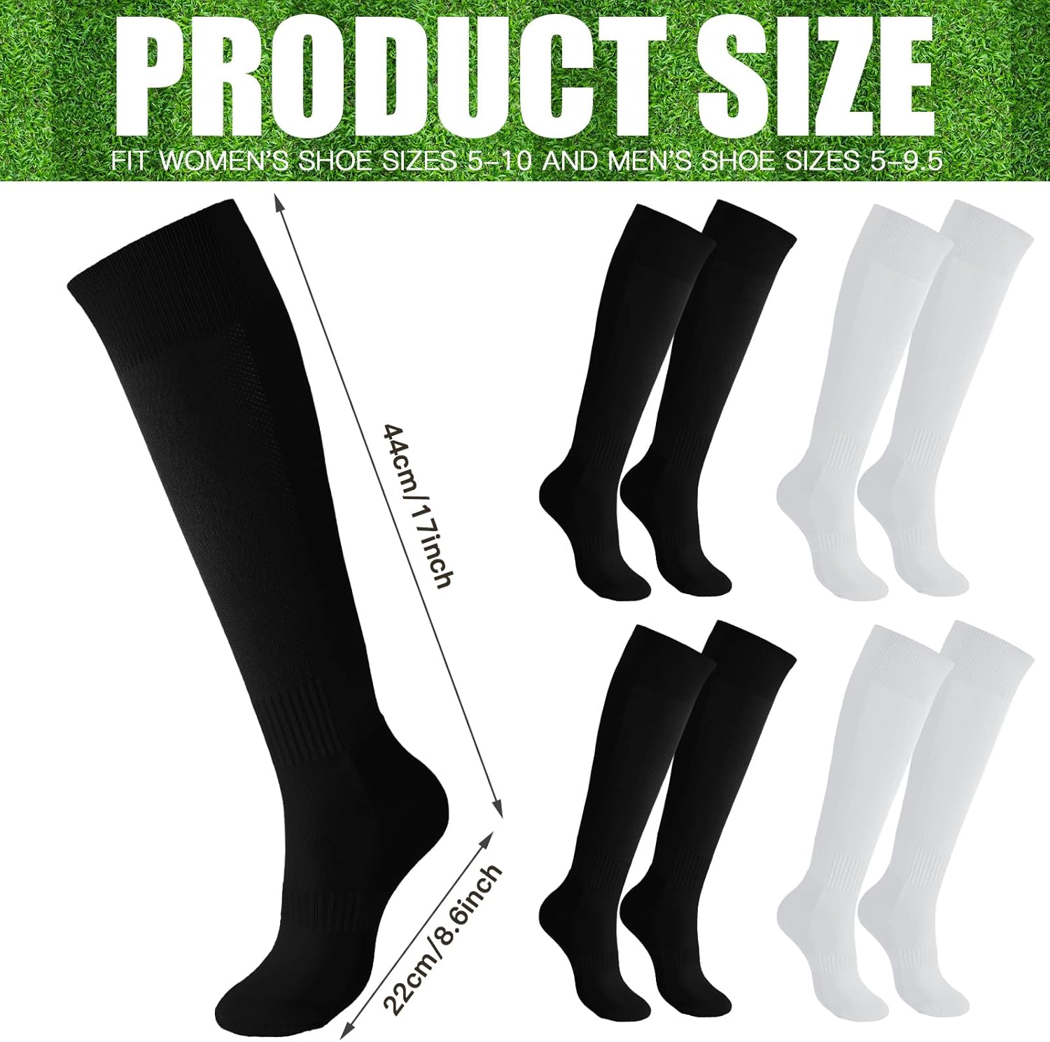 Handepo 4 Pairs Softball Sock Baseball Socks White Black Soccer Knee High for Men Women Adults Athletic Football Sports - Image 4
