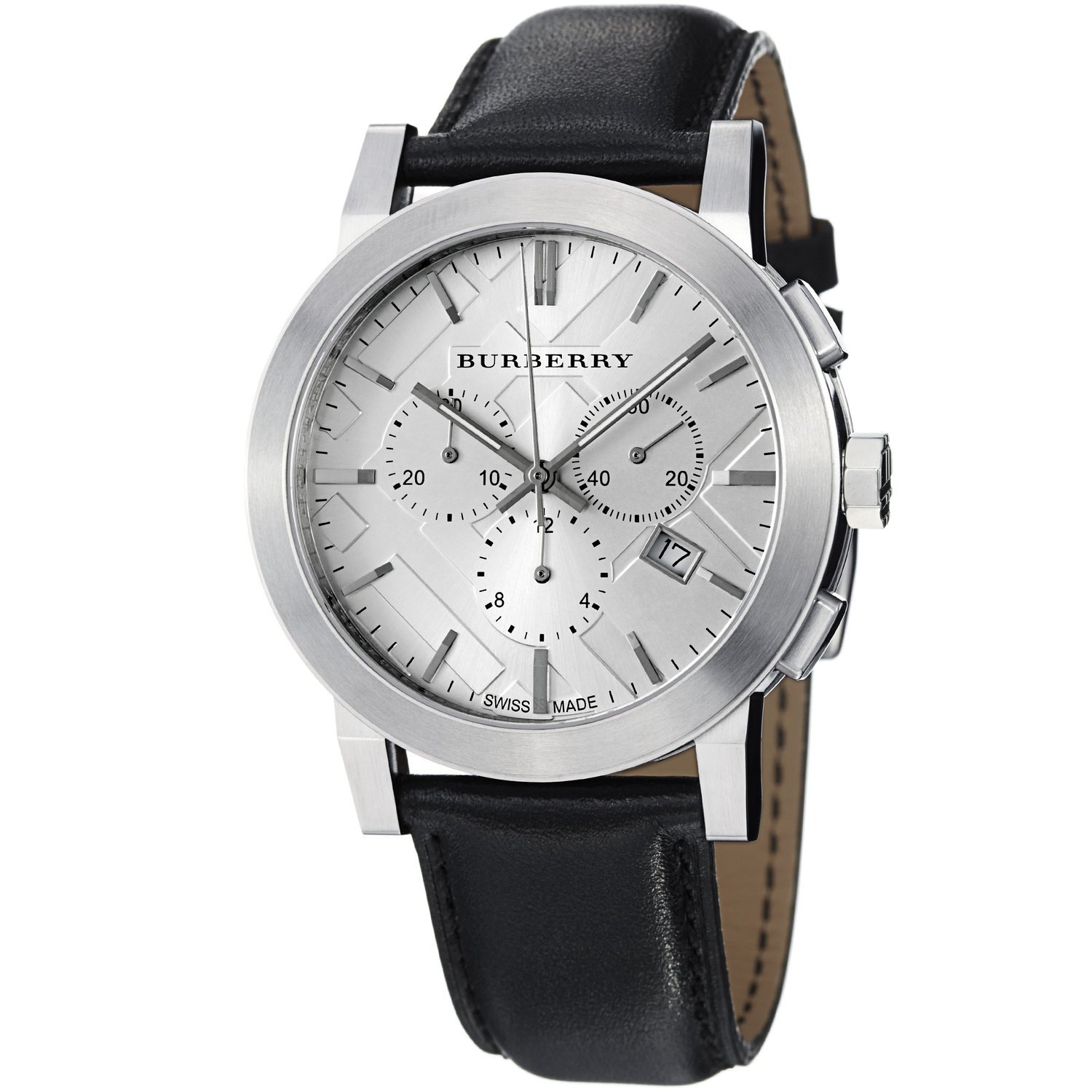 BURBERRY Montre chronographe BU9355 pour Femme avec Bracelet en Cuir Noir à Carreaux, Noir/argenté, 42 mm, TFV8