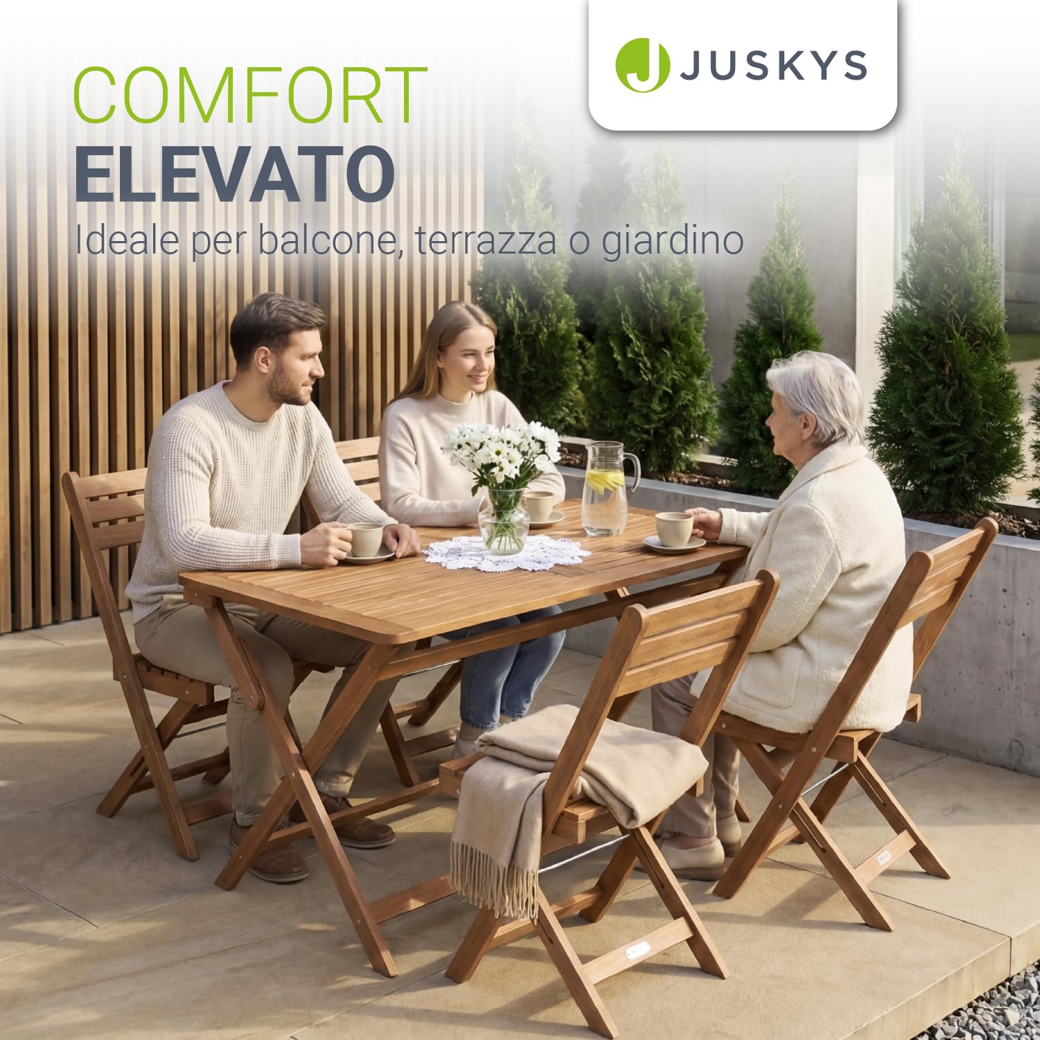 Juskys Gruppo pranzo Rimini acacia 5 pezzi sedute pieghevoli terrazza balcone