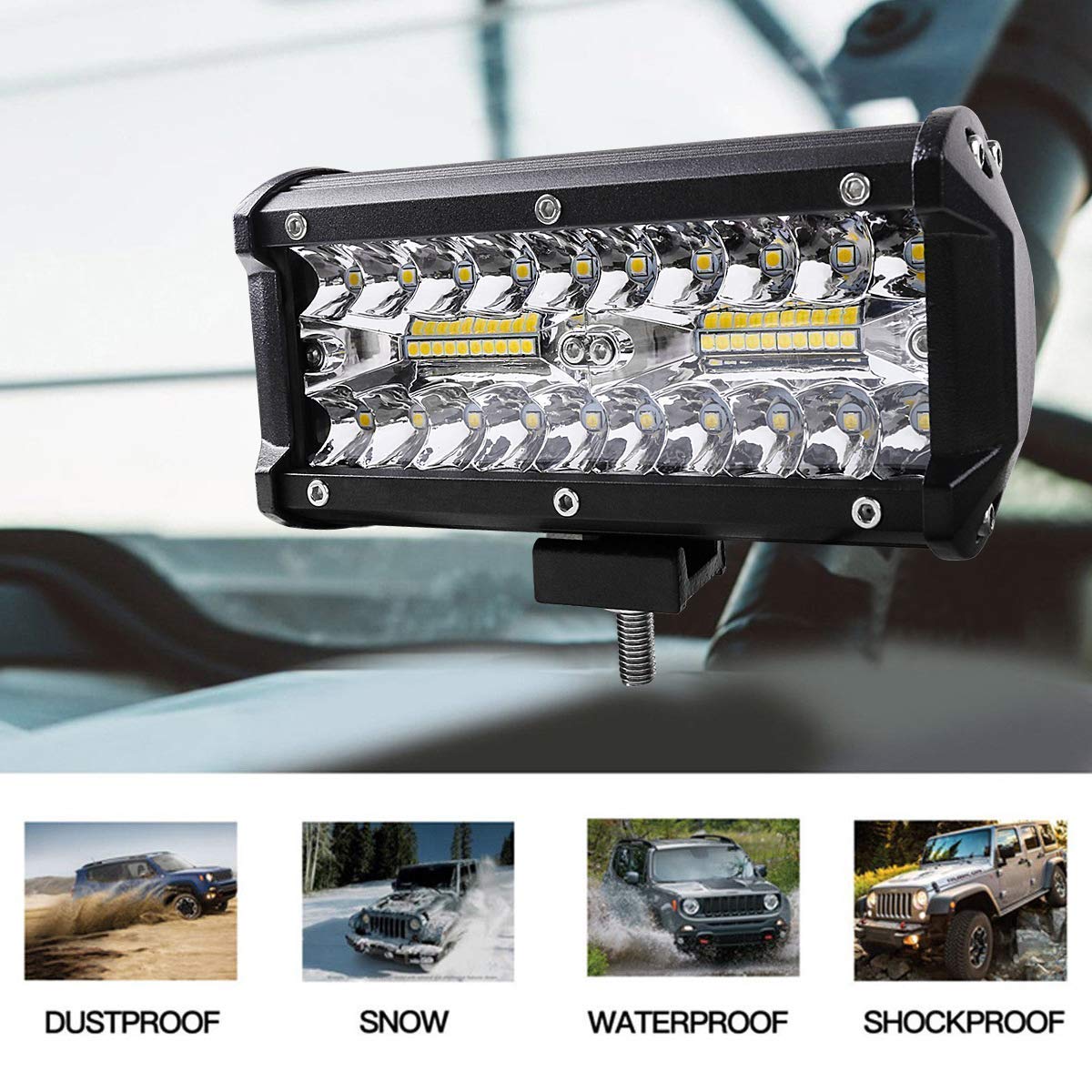 AUSTINGS 38 cm 144W Led Lichtbalk,2 Rij Led-verlichting Bar 12V Schijnwerper Rijdende Offroad Lichten Mistlamp Werklampen met kabelboom LED Light Bar Voor Vrachtwagen Tractor Auto Boot SUV 4x4 ATV