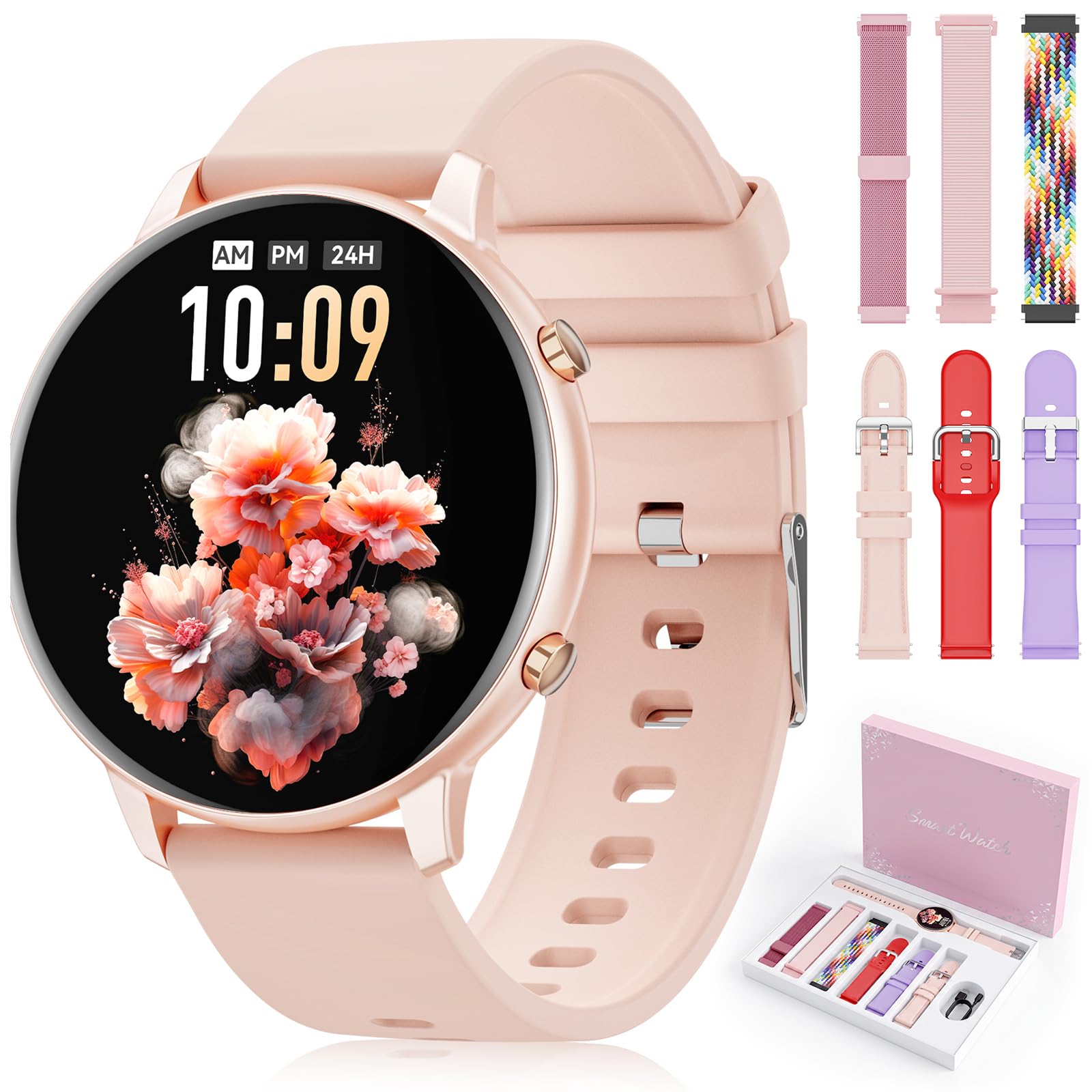 Smartwatch Damen, 1,39" HD Fitness Tracker mit 7 Armbändern & Geschenkbox