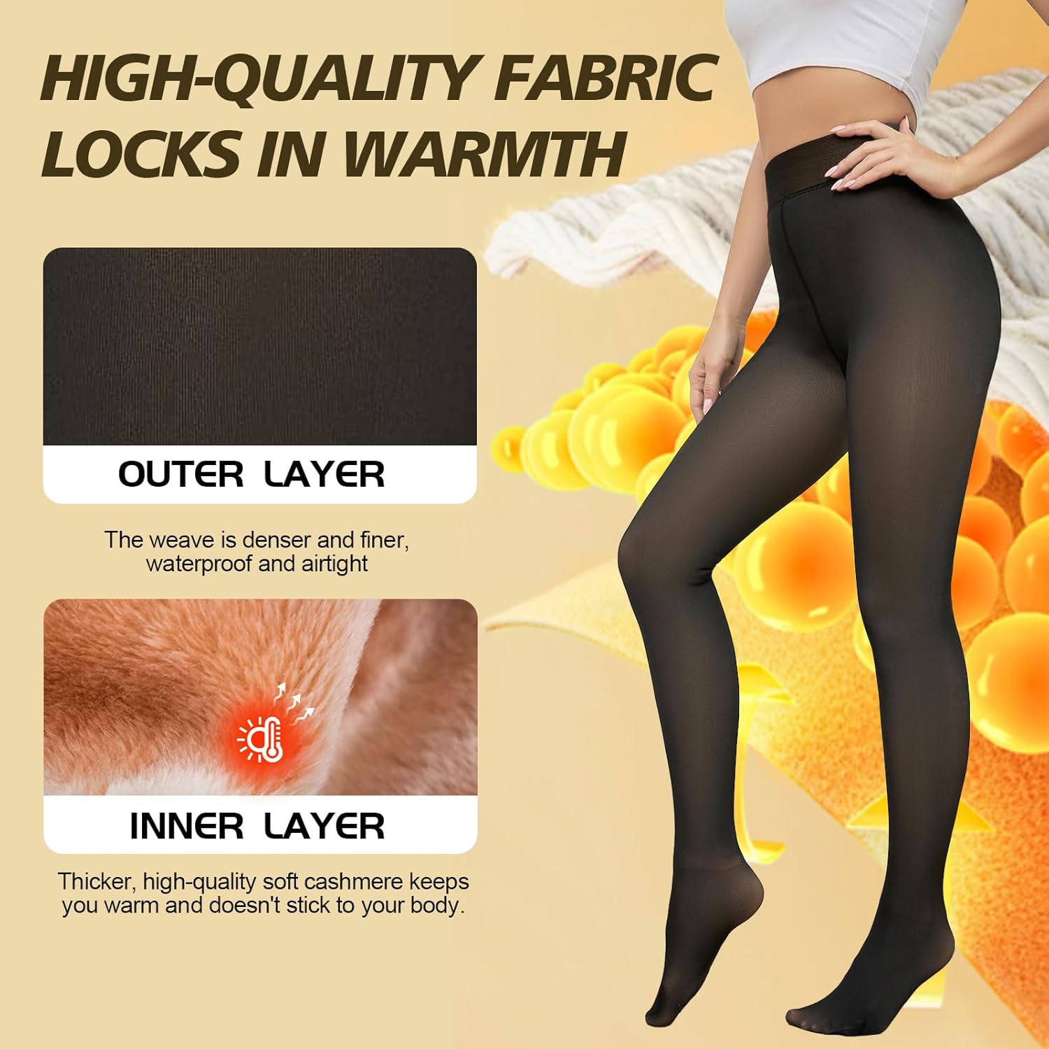 Delcast 2 Pairs Fleece Lined Tights Women，Fake Translucent Thermal Sheer Thick Pantyhose Leggings for Winter - Image 3