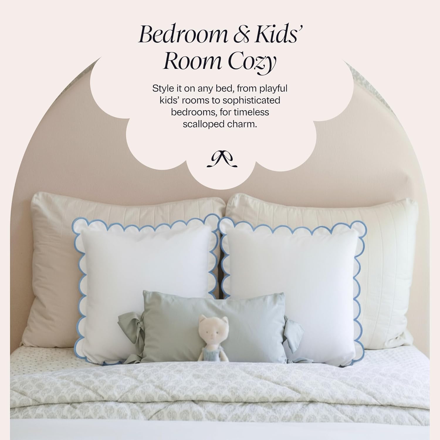 BEBE BASK Scalloped Pillow Cover - Set of 2-18 x 18 Inch - Scallop Pillow Cover – White and Blue Scalloped Pillows - Scallop Pillows - 100% Cotton - Grandmillennial Style (White/Blue) - Image 7