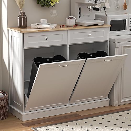 Spurgehom Armario de basura de doble inclinación para cocina, papeleras de cocina, cesto de la ropa sucia, armario de basura extraíble, papelera de