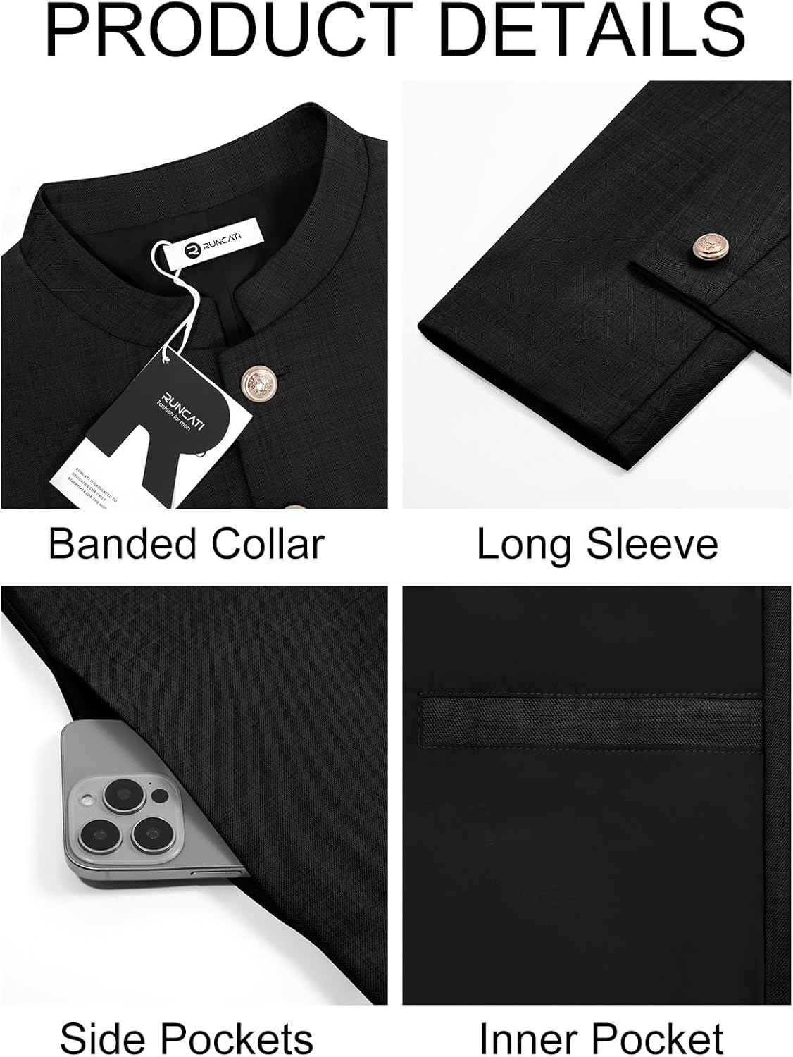 Runcati Mens Kurta Coats Indian Mandarin Collar Attire Ethnic Outfits Wedding Festive Party Clothing Casual Kaftan Robe - Image 6