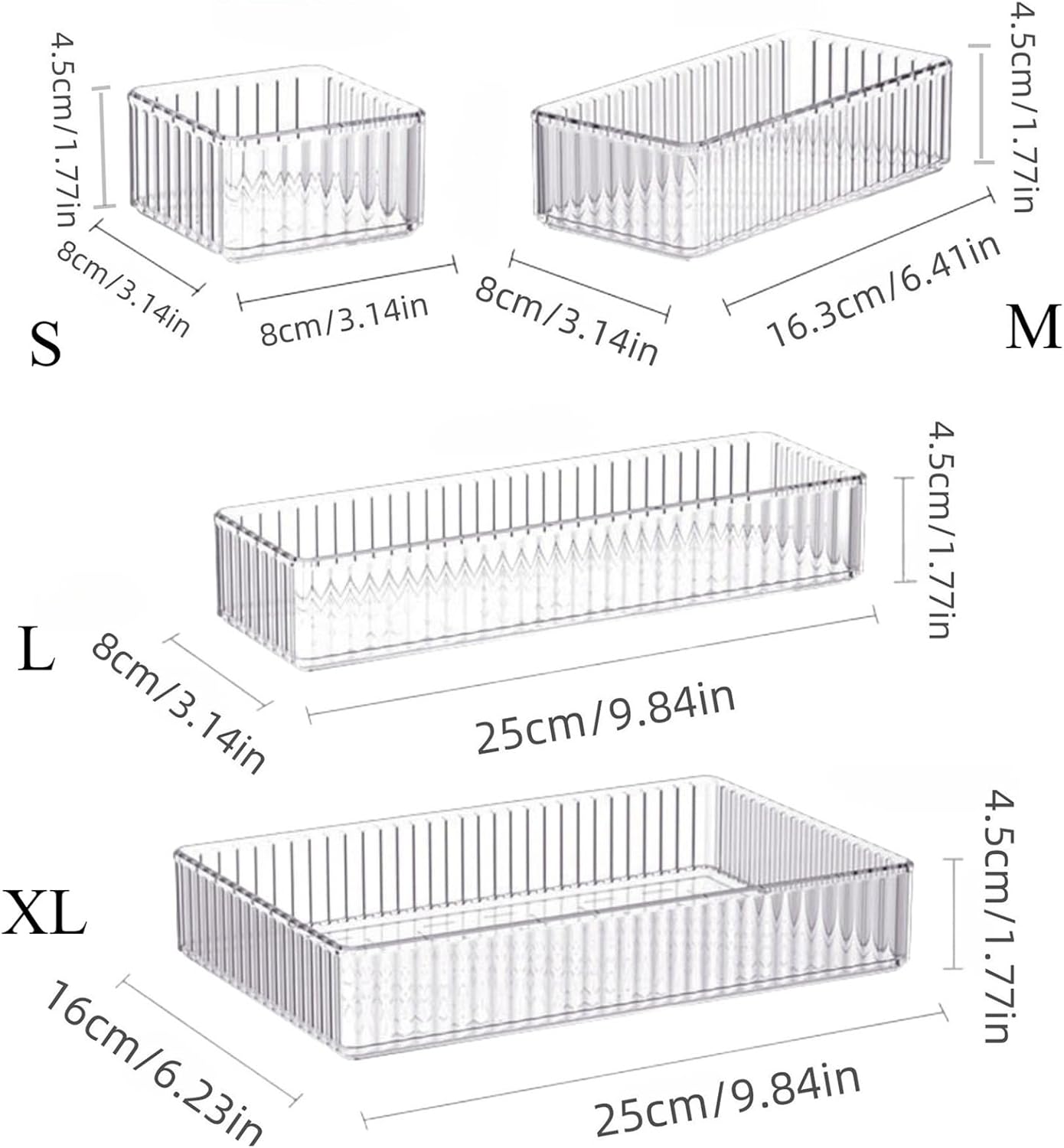 Stackable Acrylic Drawer Organizer Adjustable Divider Trays For Cosmetics, Makeup Storage(L)