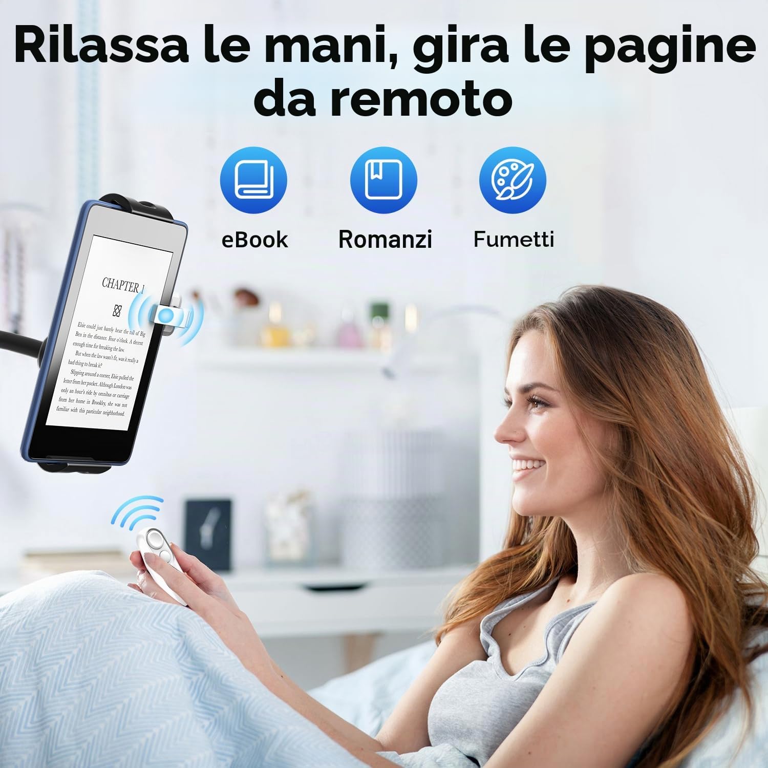 Telecomando RF Turner Pagina per Kindle Paperwhite Oasis Voyage, Turner di Pagine Senza Fili per Lettori Elettronici di iPad Tablets, Accessori per la Lettura Kindles, HKRC003, Bianco+Viola