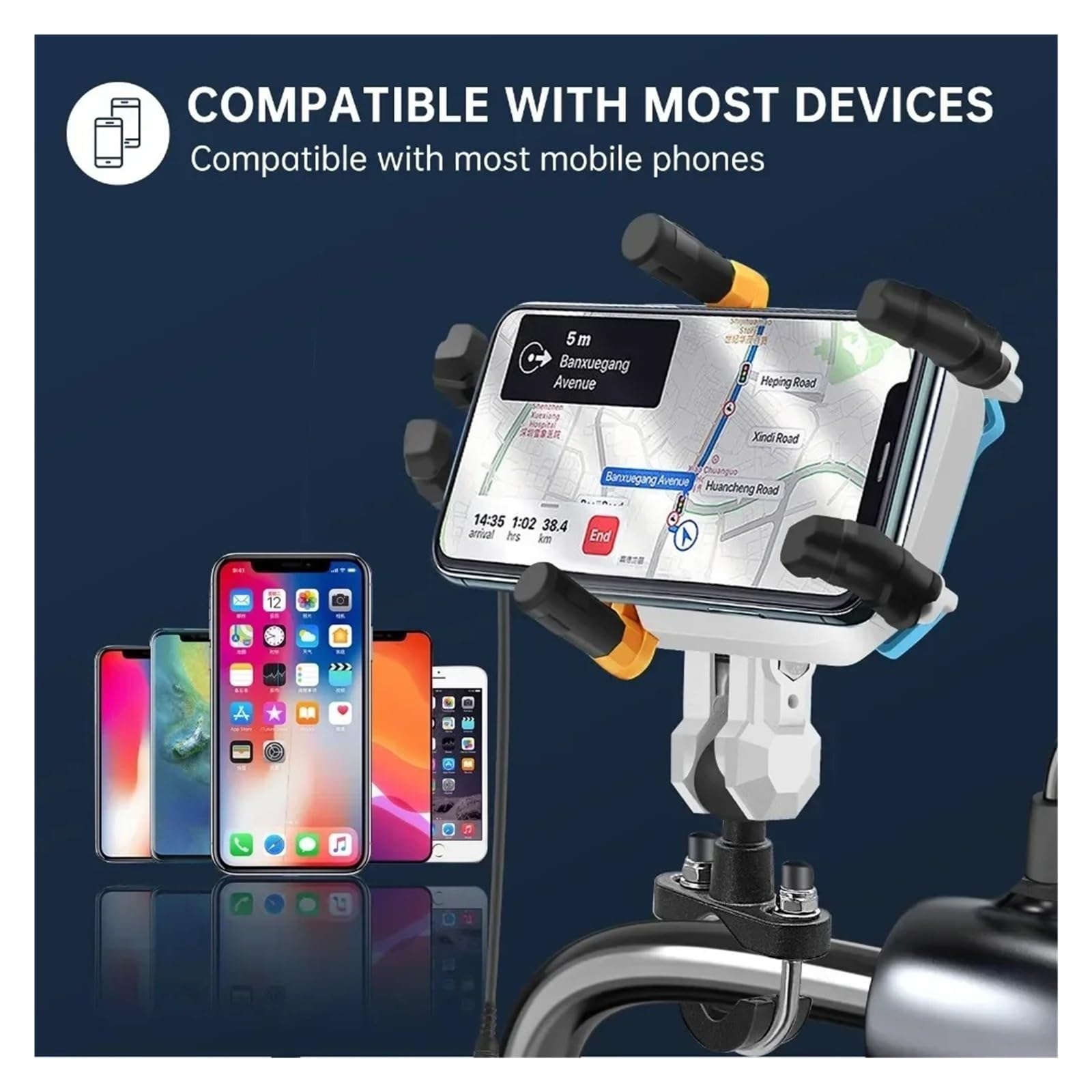 Support Téléphone Moto Support De Téléphone De Moto Anti-Vibration Antivol Antichoc Support Guidon en Aluminium Support Rétroviseur pour Vélo 4,7 À 7,2 Pouces Support Telephone Velo(Mirror Holder)