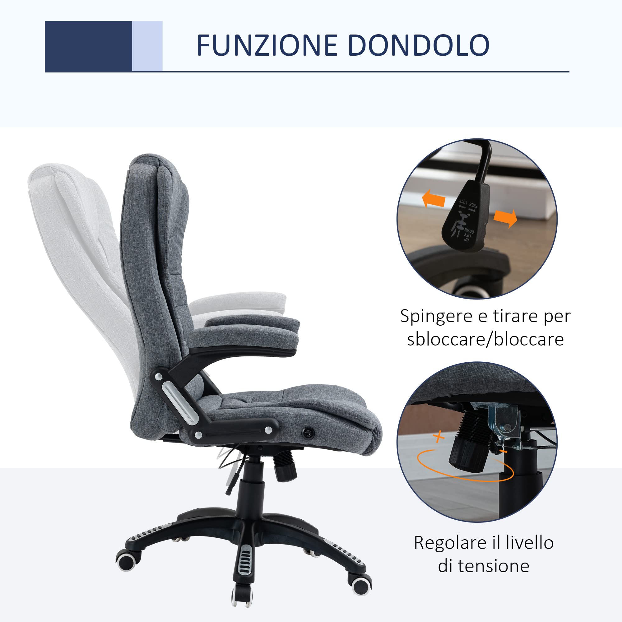 Vinsetto Sedia da Ufficio Ergonomica Reclinabile 65x72x110-120cm Grigio