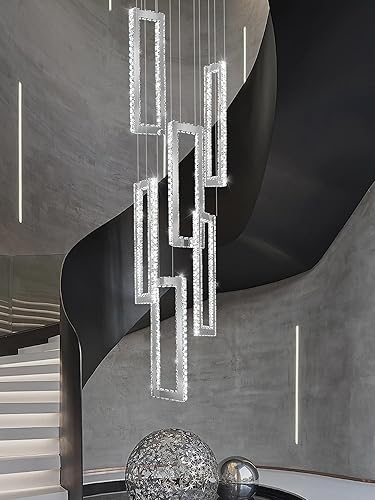 Miniatura 7 de Candelabro moderno de 6 anillos de plata lámpara de iluminación lámpara de techo alto adecuado para sala de estar, escalera, villa