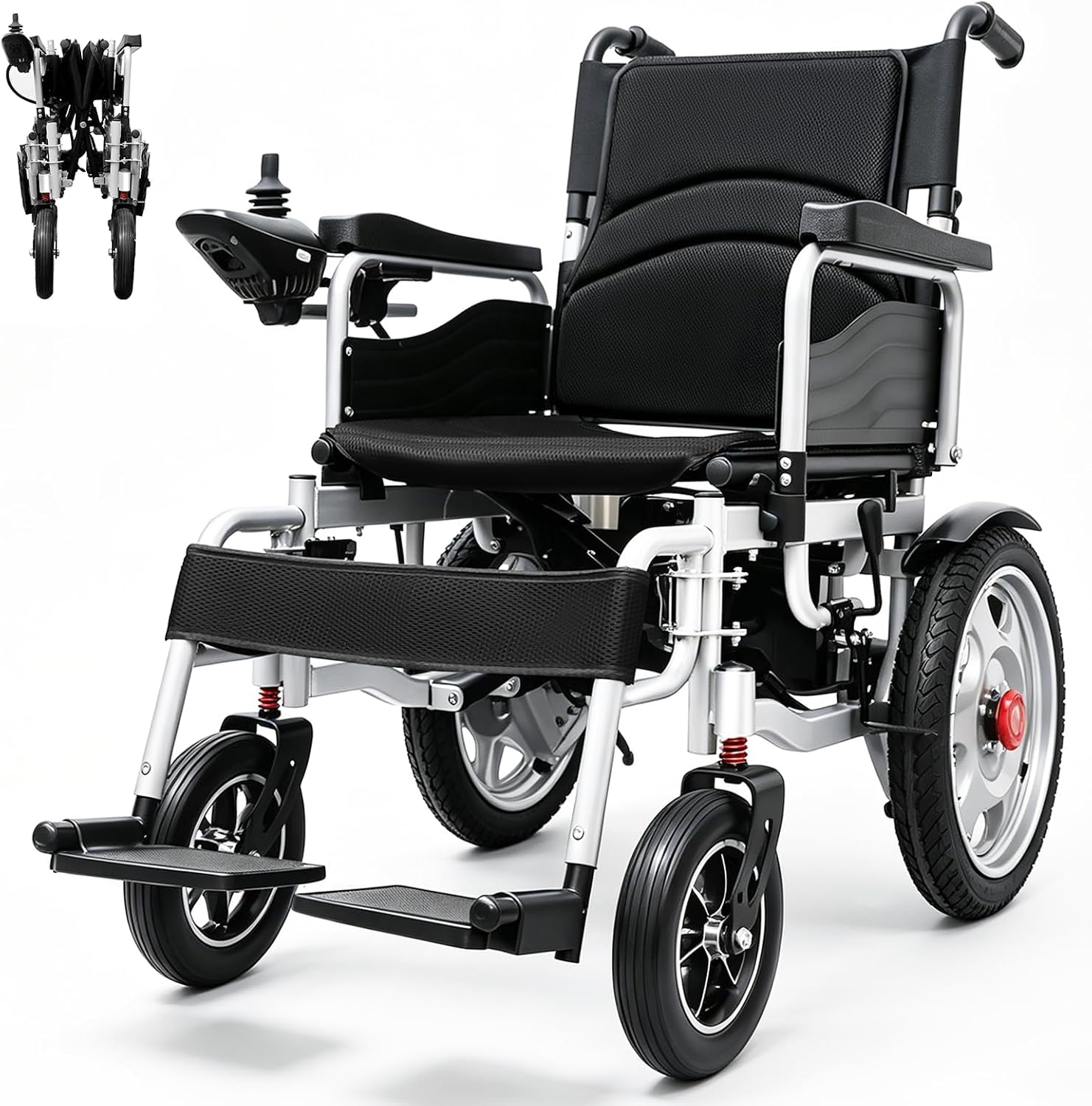 Sedia a rotelle elettrica pieghevole da 170 kg, con freno a mano, motore da 500 W e 35 km, modalità elettrica con velocità regolabile, doppia modalità di ricarica e pneumatici per anziani
