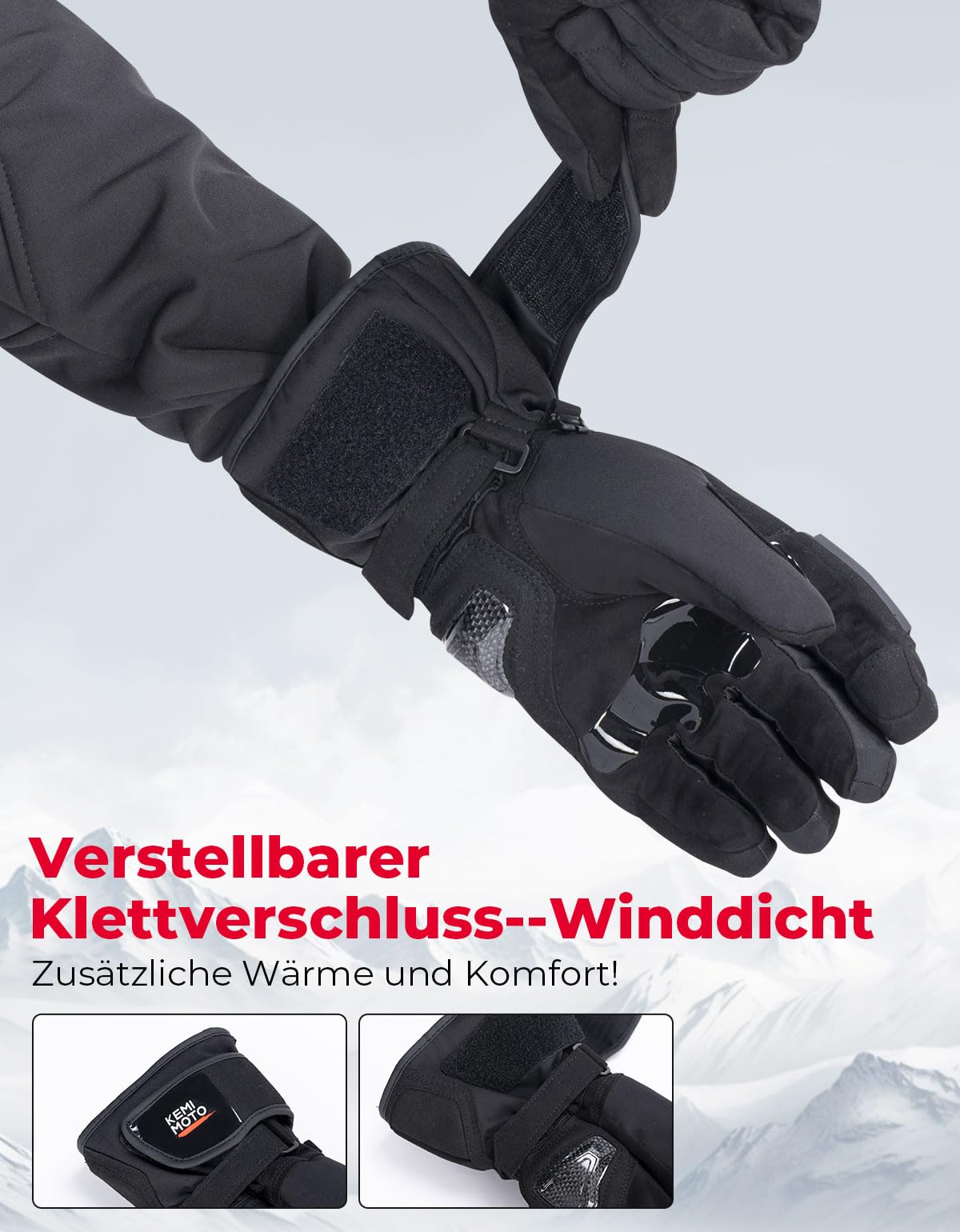 KEMIMOTO Winter Motorradhandschuhe, wasserdichte und Winddichte Motorradhandschuhe für 0°C~5°C, Verschleißfeste Handschuhe mit Kohlefaserschale,Touchsreen Winter Thermo Handschuhe für Skifahren
