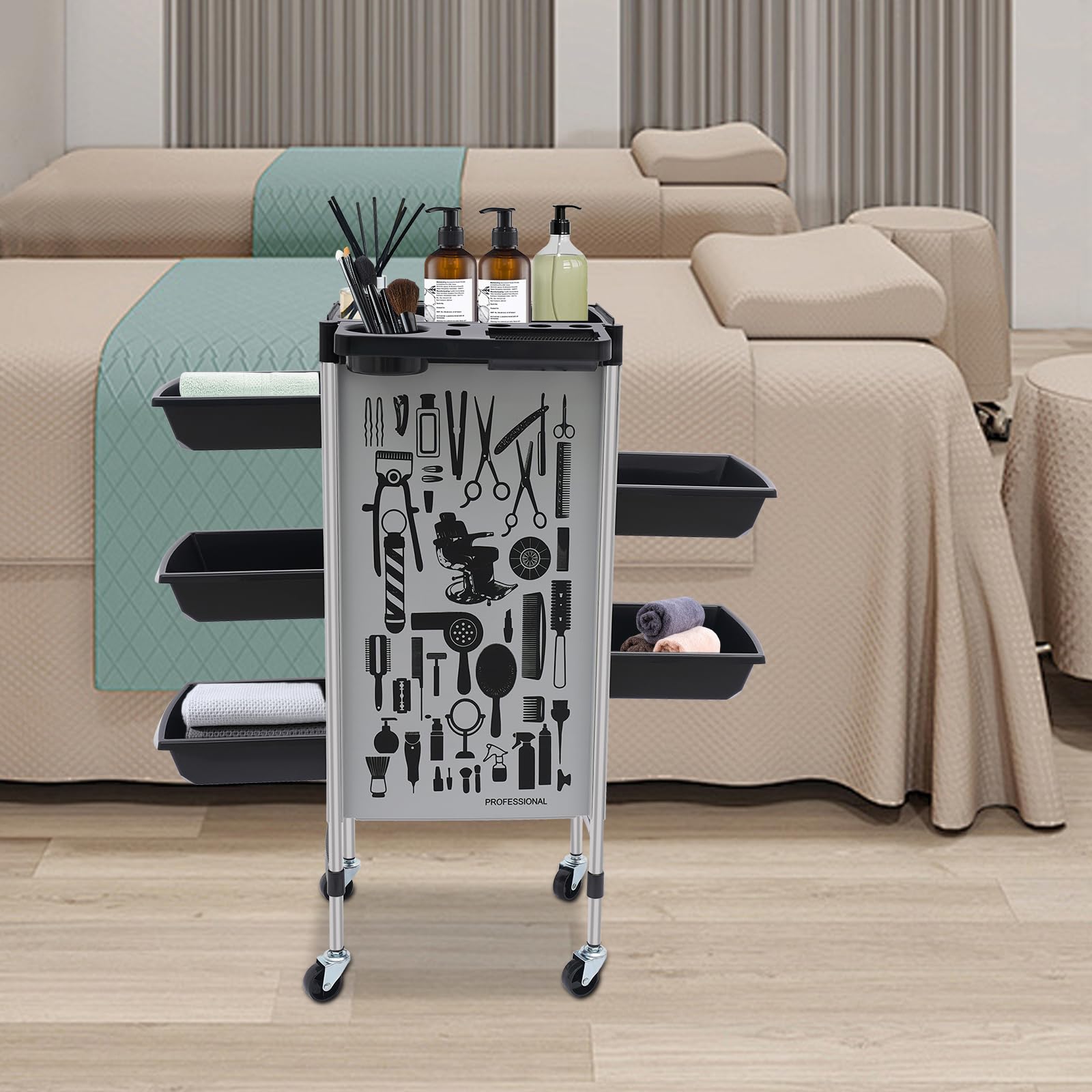 Carrito de peluquería con 5 cajones, de polipropileno, 36 x 90 cm