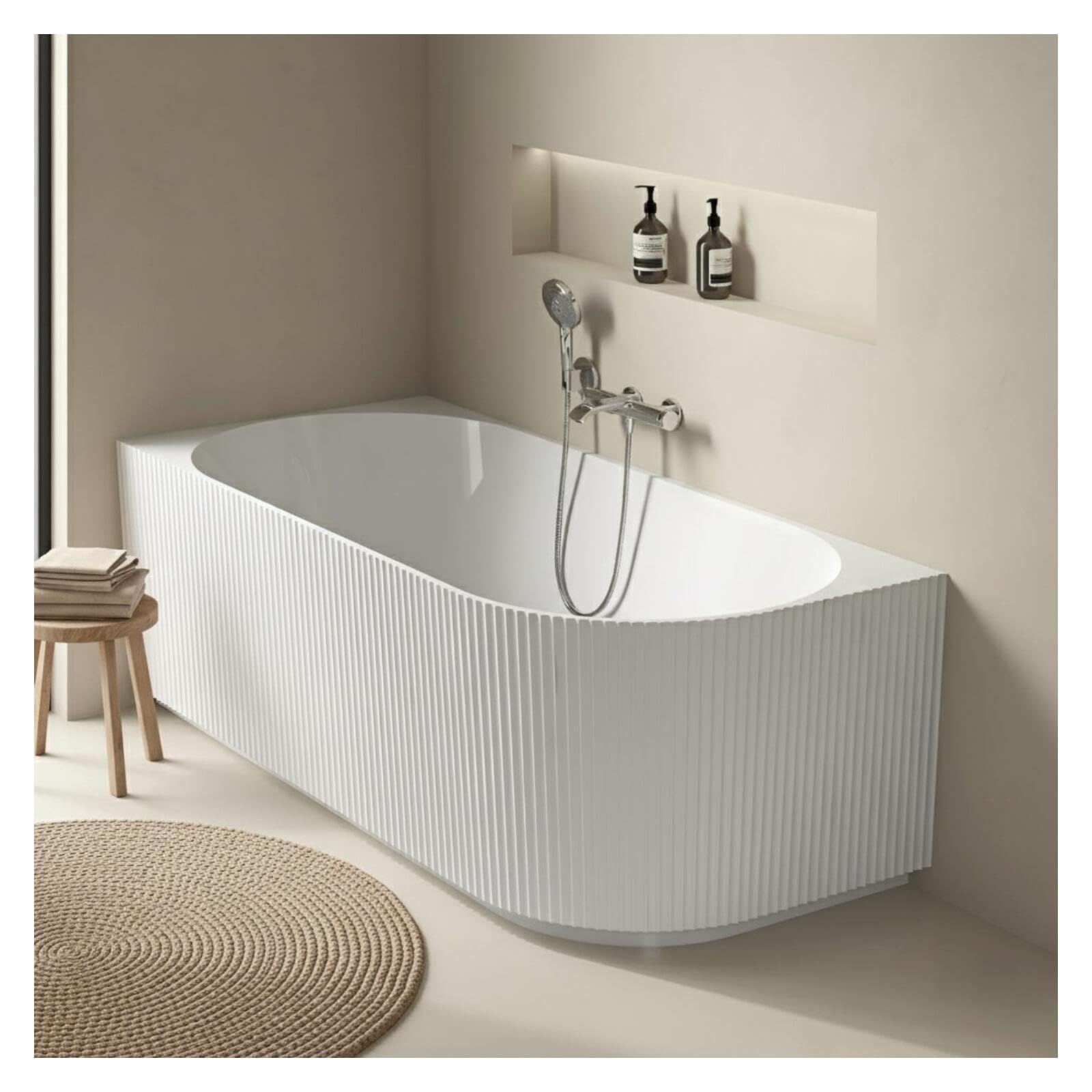 MOB-IN Baignoire striée acrylique Lucite STRIA semi-îlot blanche 170cm - Angle gauche