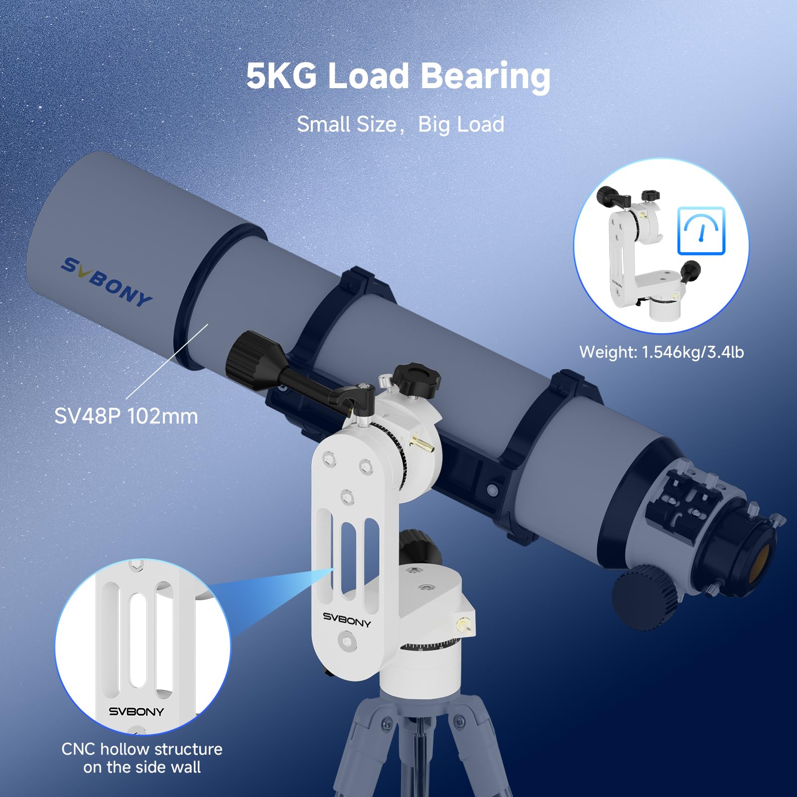 Svbony SV225 Mini Montaż Alt-Az, Akcesoria Teleskopu z Regulowanym Kątem | Do Astronomicznej Obserwacji Wizualnej, 5 kg Maksymalna Nośność, Aluminium Azymutalne Alt-az, CNC Pusta Struktura,