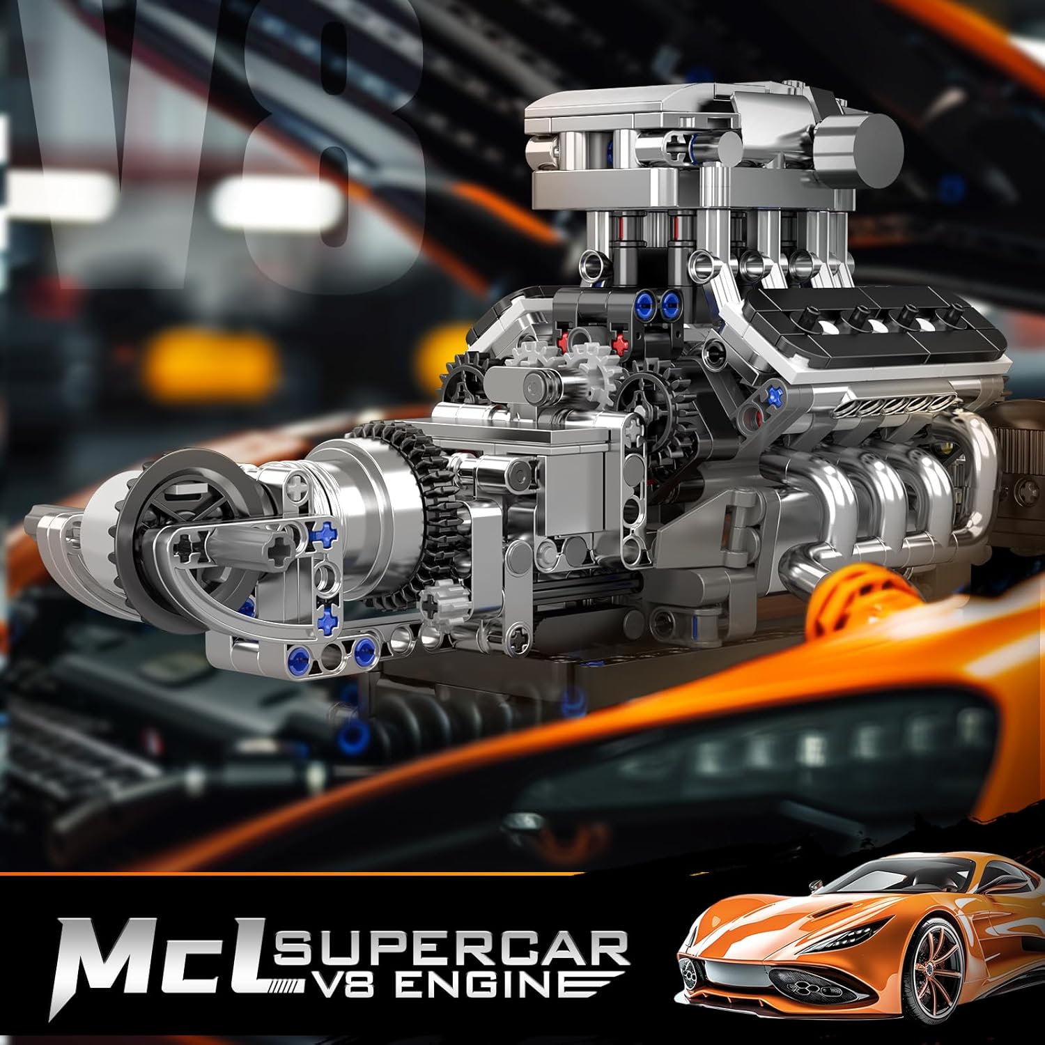 Mould King 10206 V8 Combustion Engine Model Kit that Runs, Build Your Own MOC V8 Engine Model Toy, 8-Cylinder Petrol Car Engine Replica Model Building Kit for Adults (737 PCS)