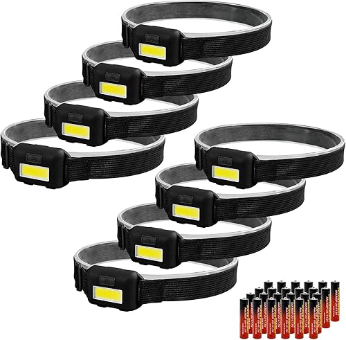Paquete de 8 faros LED para adultos y niños, 1.1 onzas1.09 oz, lámpara de inundación COB ultra brillante con 3 modos, 24 pilas AAA, linterna de
