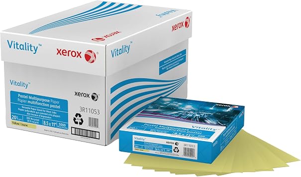 Xerox VitalityTM Pastel Color Multi-Use Printer & Copy Paper, 10 Reams, Yellow, Letter 8.5" x 11", 5000 Sheets Per Cas
